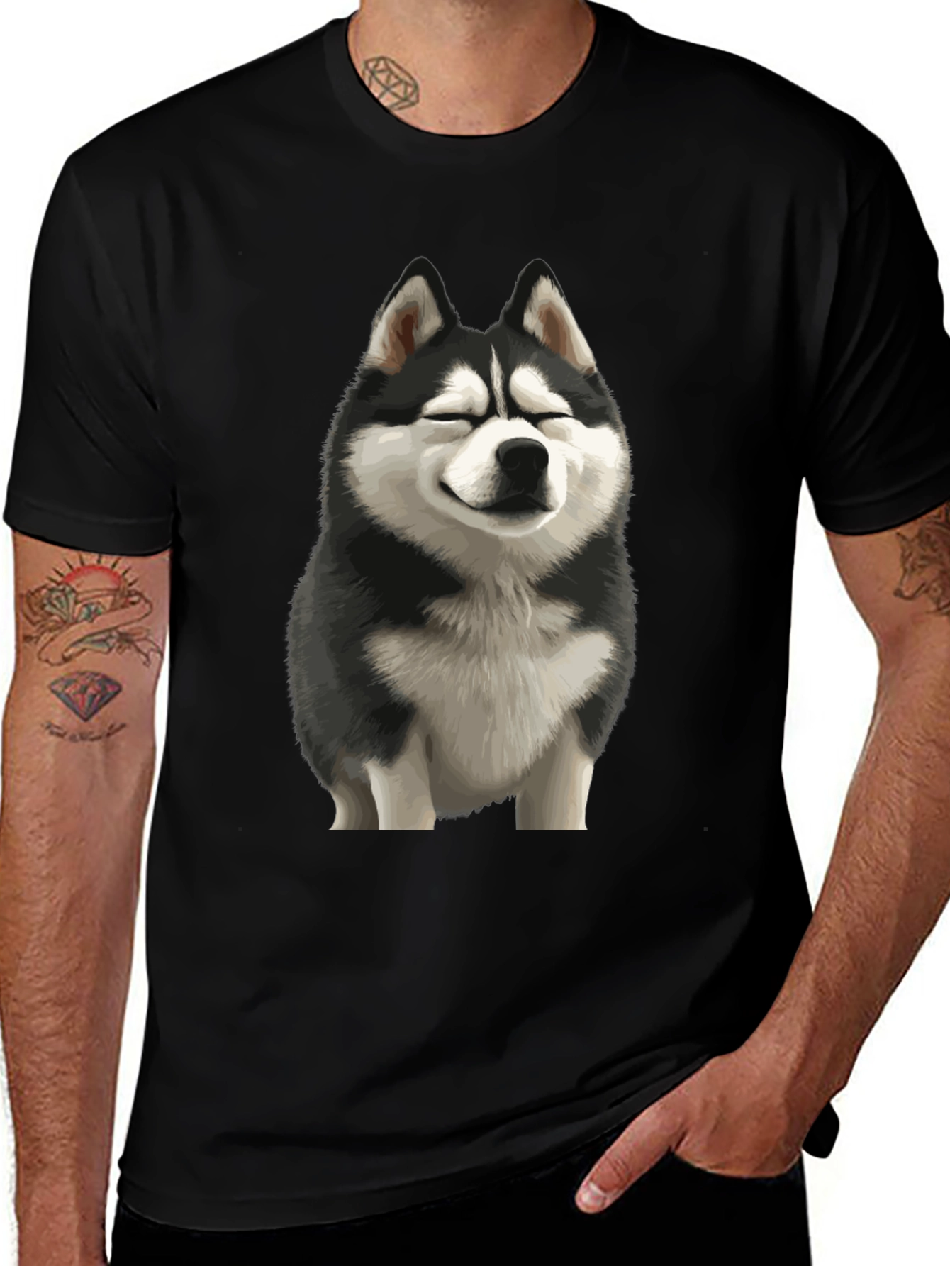 Variant 15 of Smiling Husky Dog Black T-Shirt