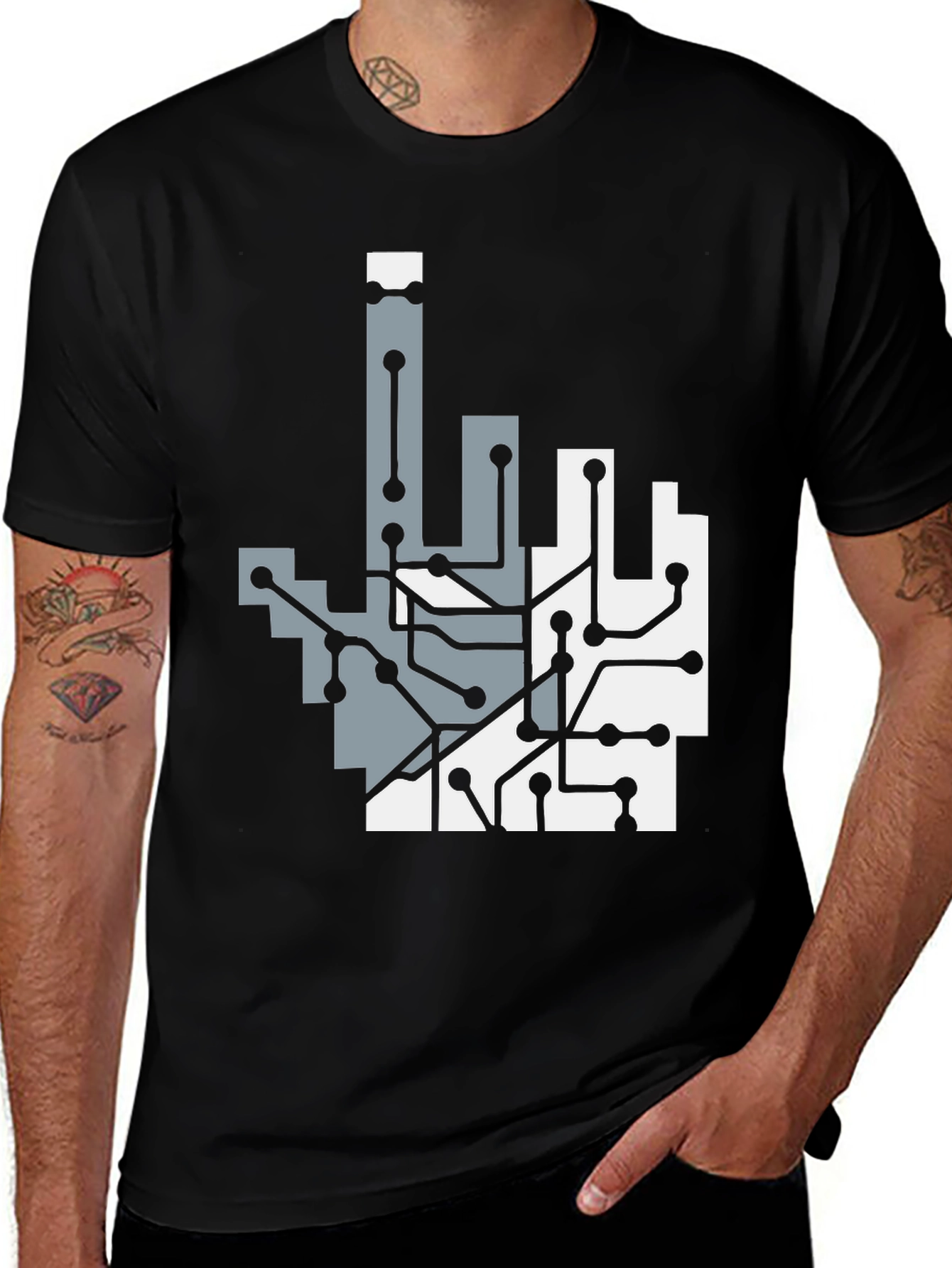 Variant 3 of Tech Hand Graphic Tee - Black Cotton Blend Comfort