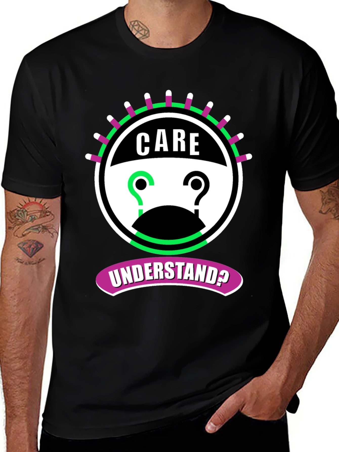 Variant 17 of Care Understand? Graphic Tee - Black Cotton T-Shirt