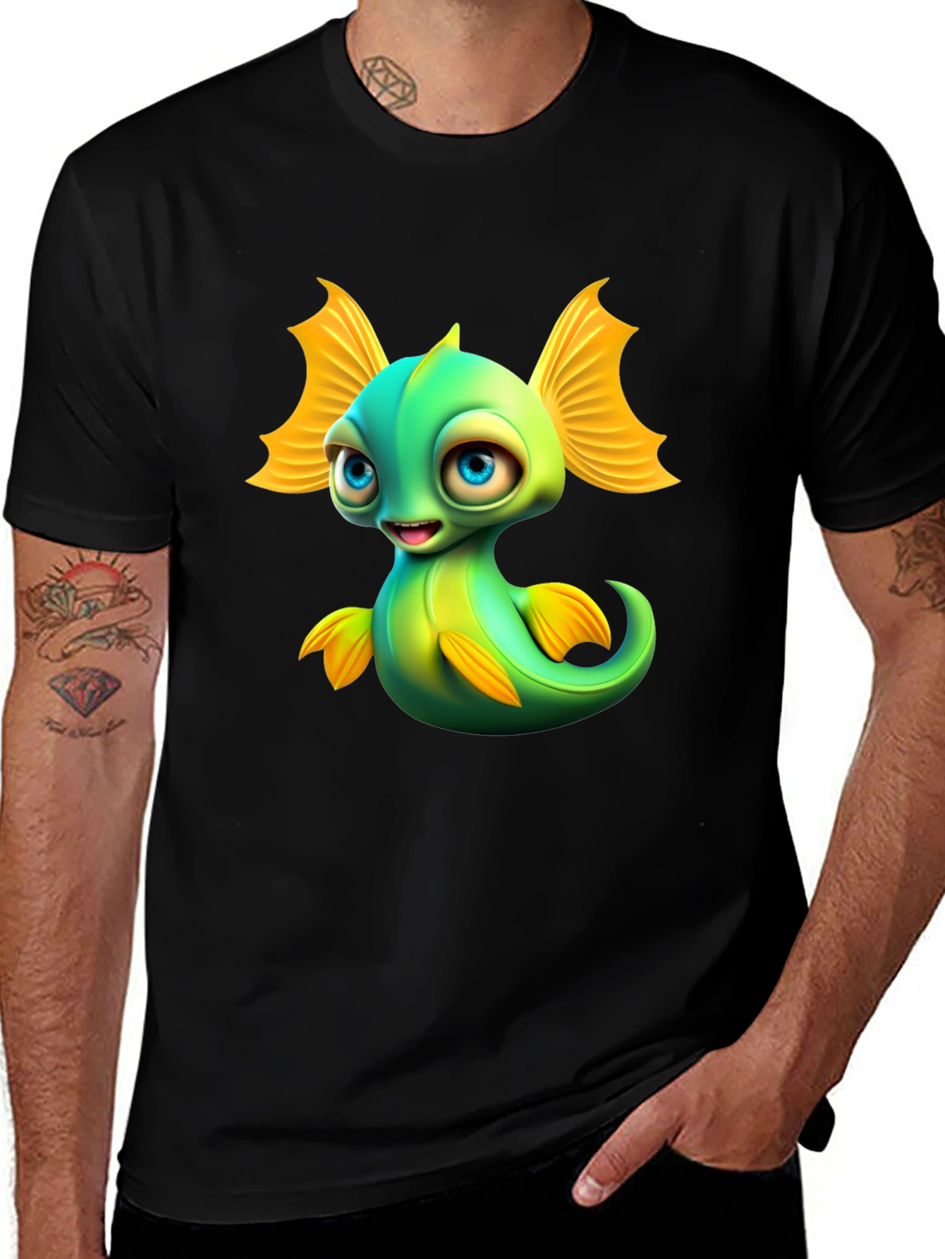Variant 7 of Cute Cartoon Fish Graphic T-Shirt - Fun & Unique Design