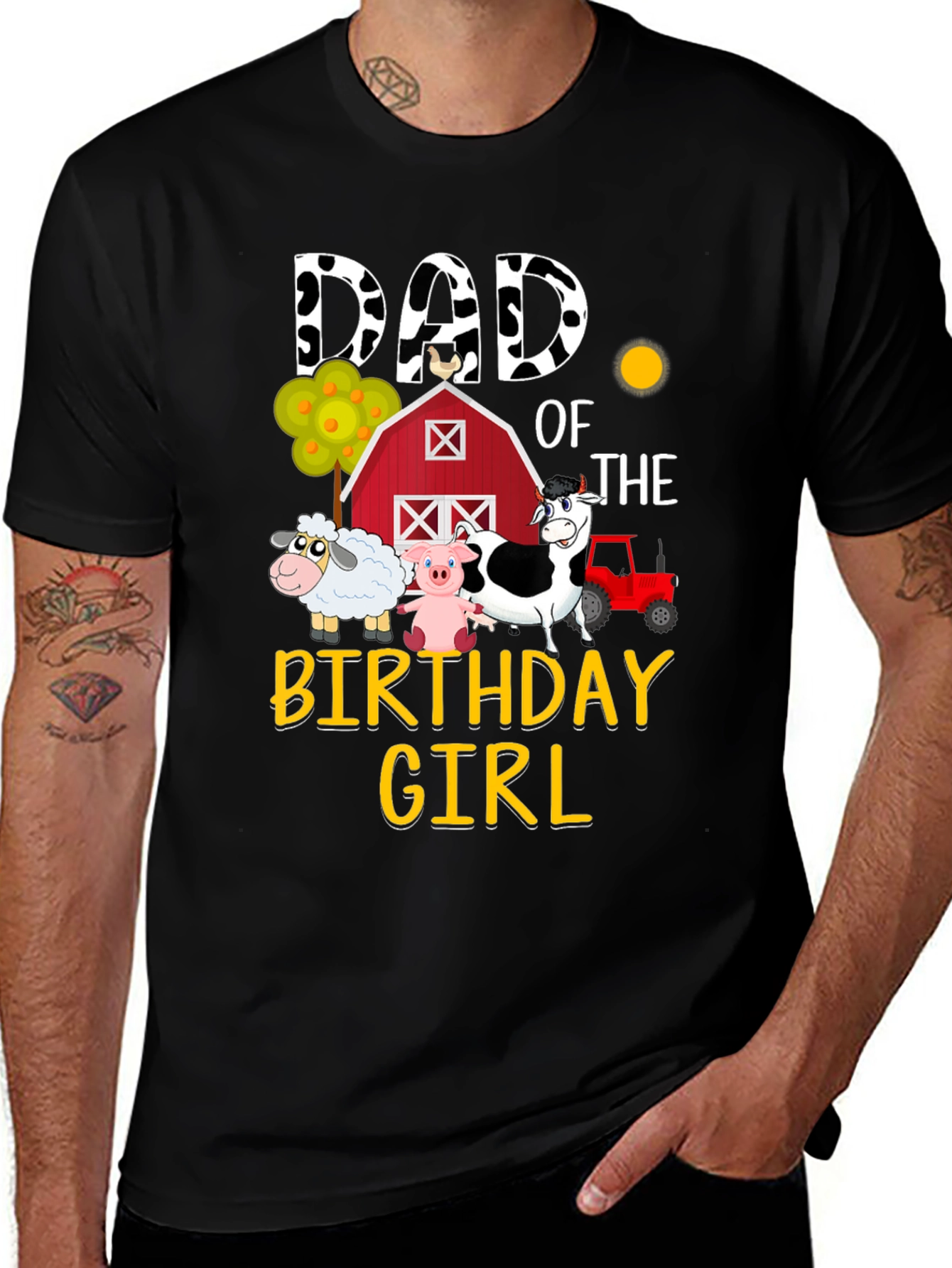 Dad Birthday Girl Farm Animals Graphic T-Shirt