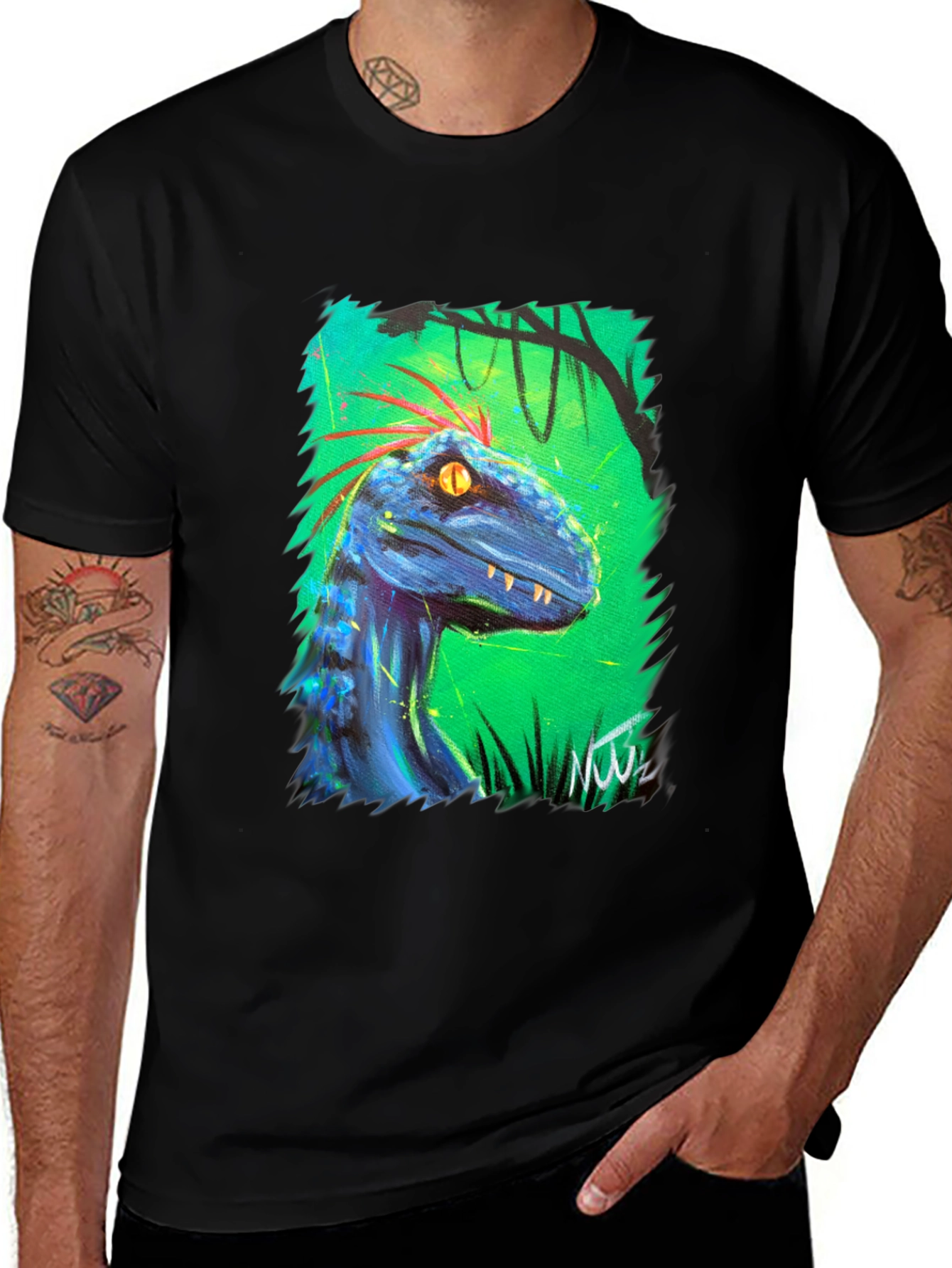 Variant 8 of Blue Raptor Graphic Tee - Unique Dinosaur Design
