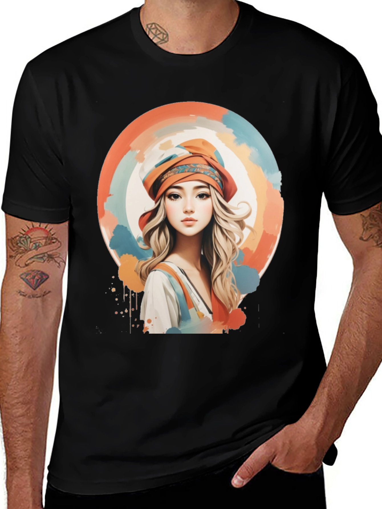 Variant 19 of Woman Portrait Graphic Tee - Artistic Watercolor Design