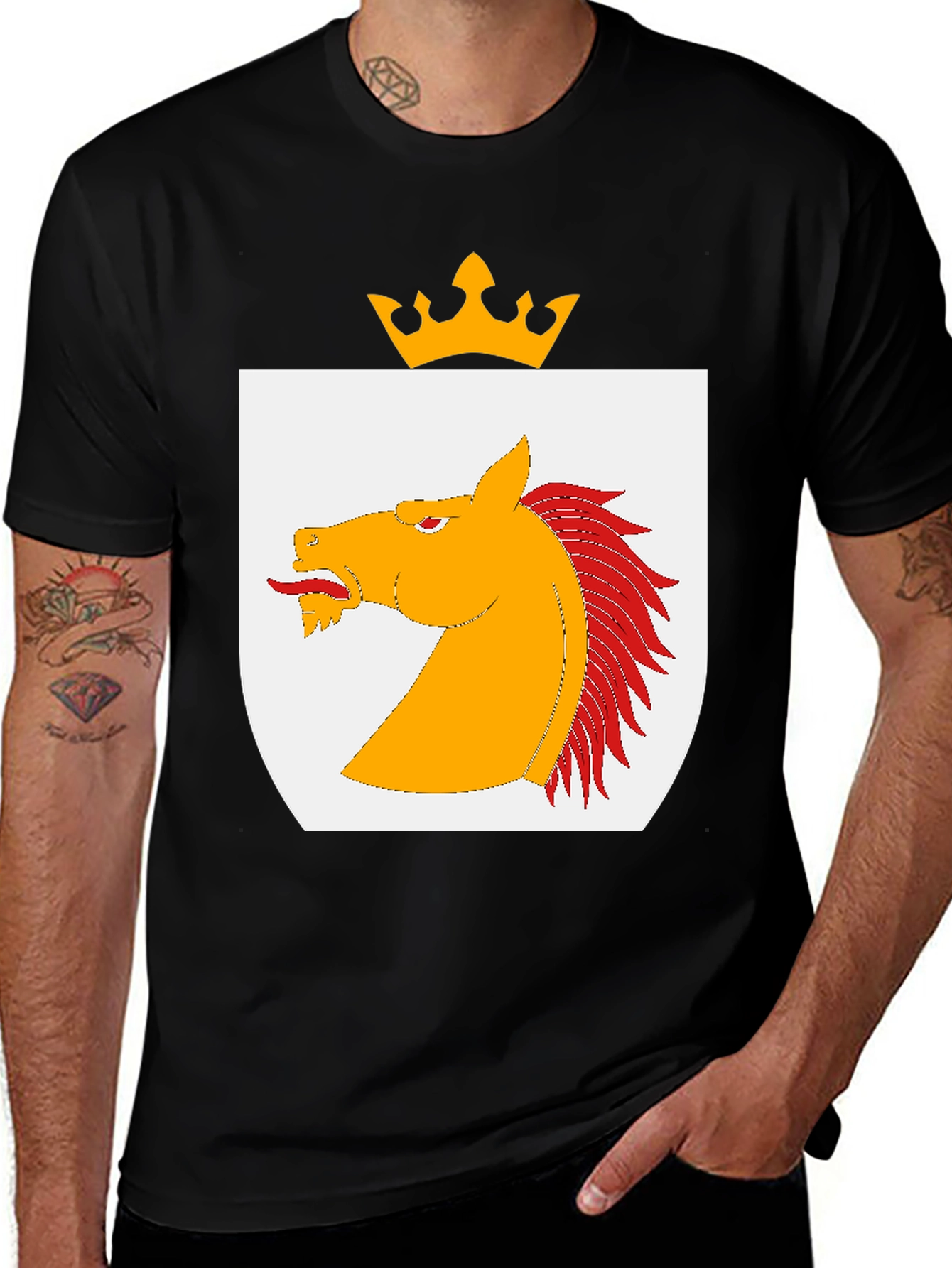 Variant 27 of Heraldic Horse Head T-Shirt - Black Cotton Tee