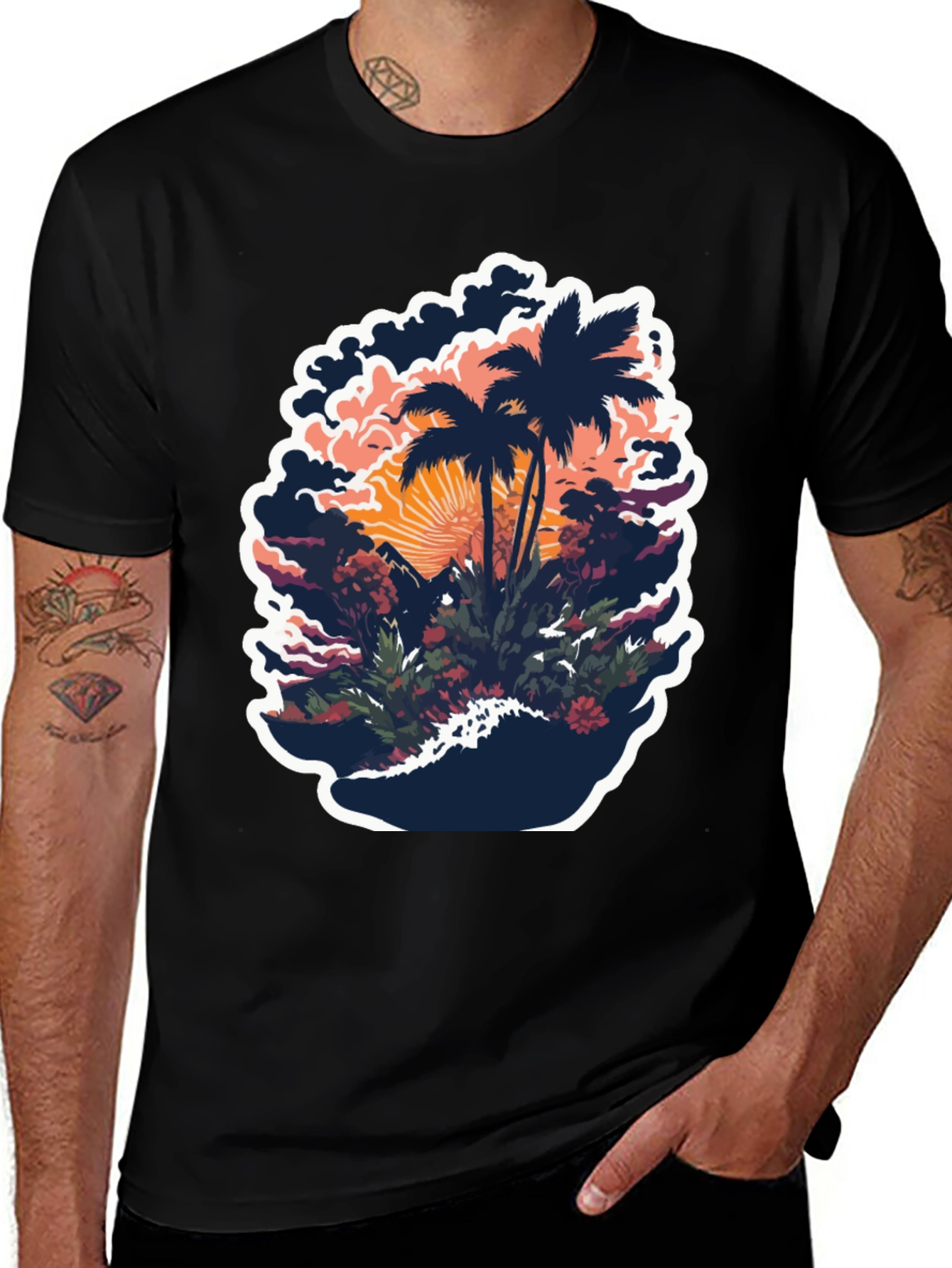 Tropical Palm Tree Graphic Black T-Shirt