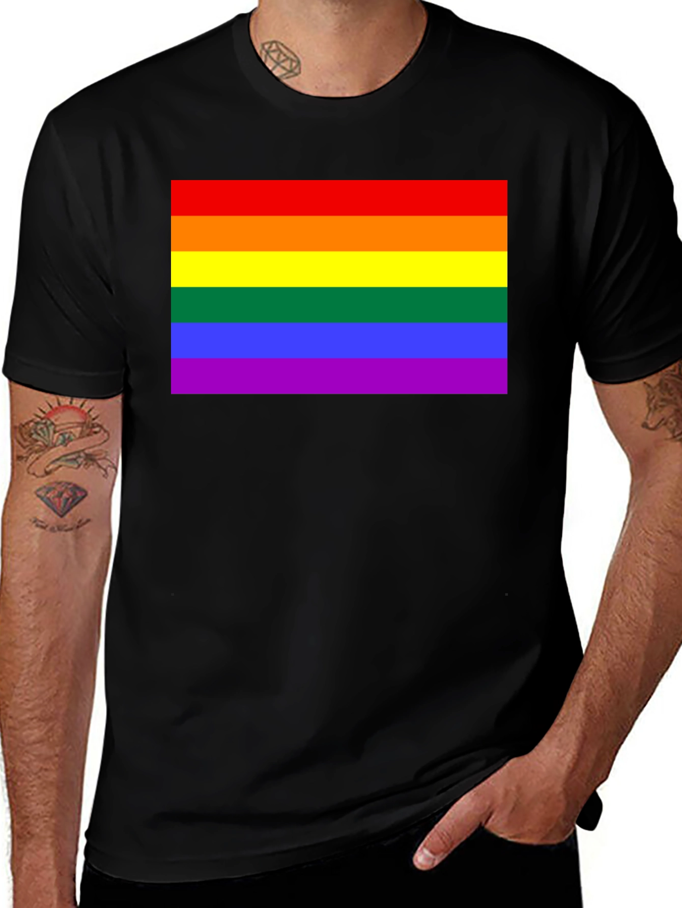 Variant 5 of Pride Flag Graphic Tee - Black Cotton Blend