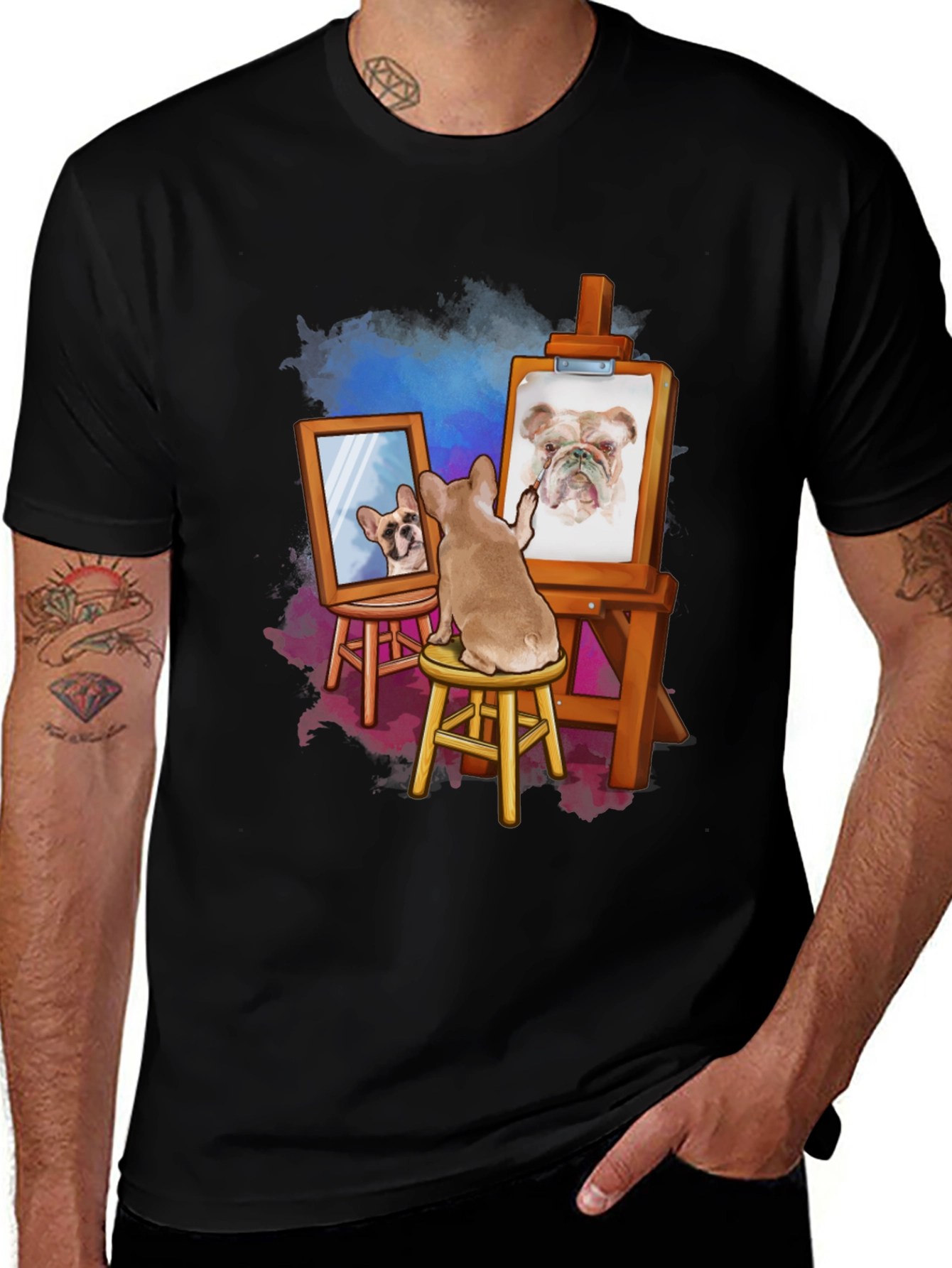 Variant 10 of Dog Artist T-Shirt: Funny Bulldog Painting Tee