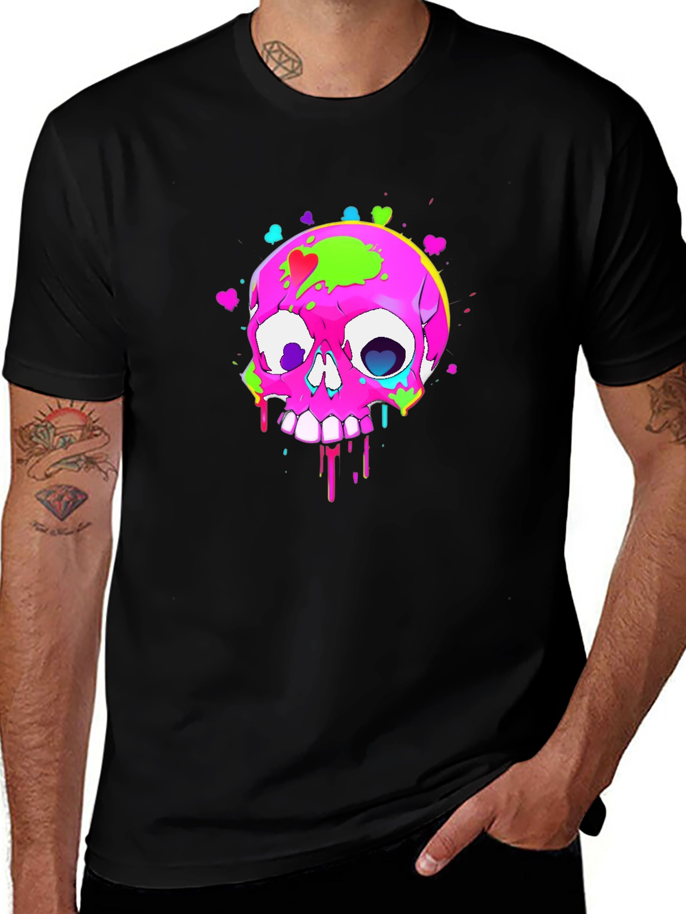 Variant 18 of Neon Skull Graphic Tee - Men's Black T-Shirt