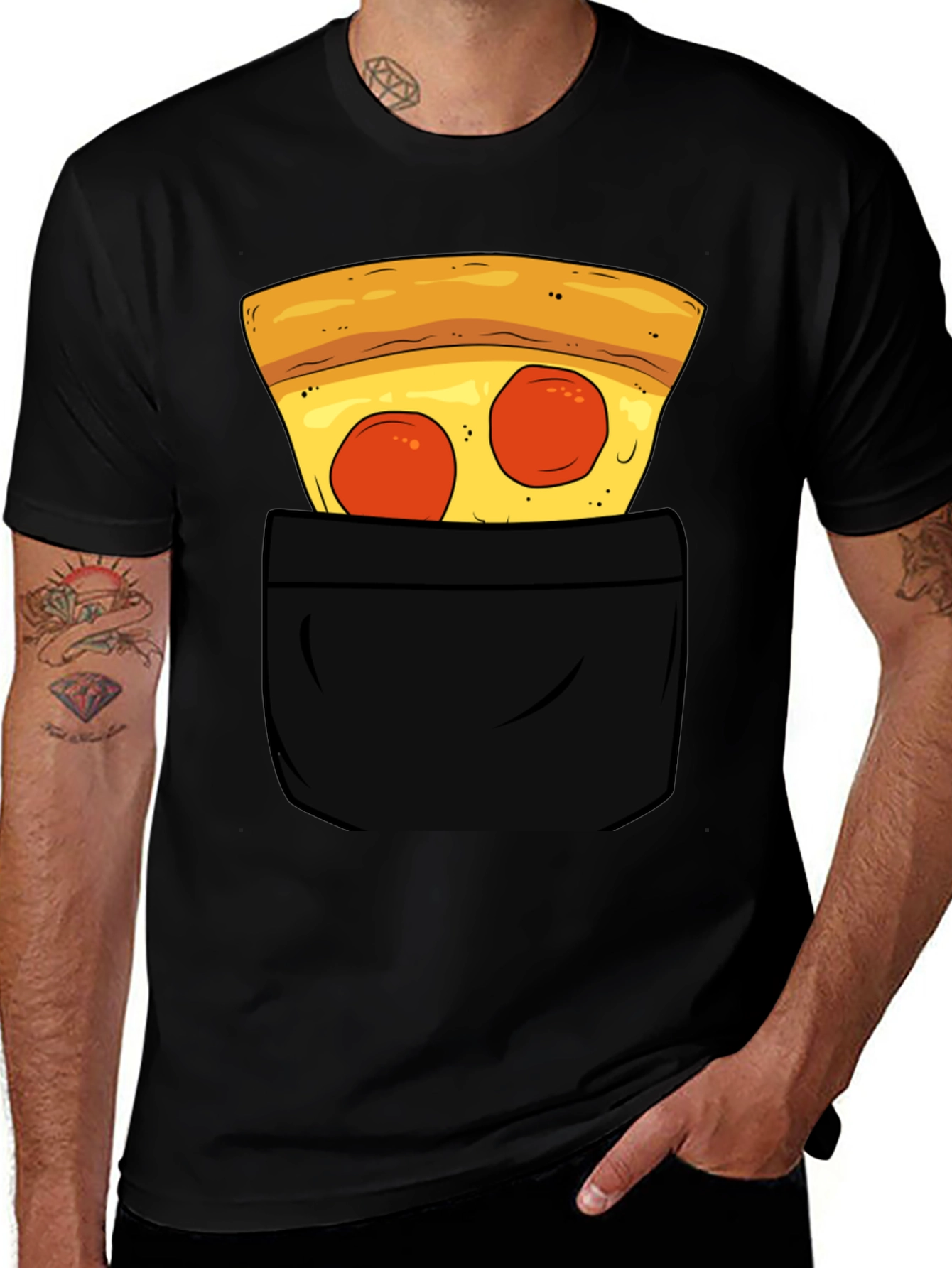 Pizza Pocket Graphic T-Shirt - Black Cotton Tee