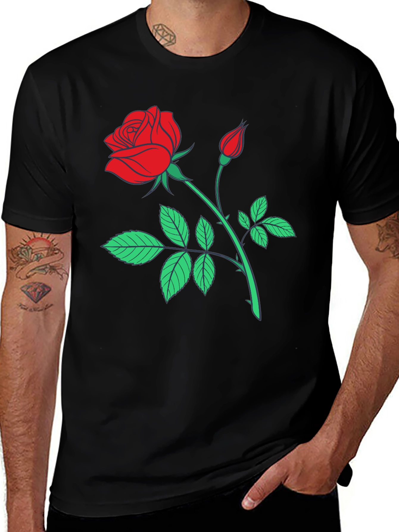Variant 17 of Rose Graphic Tee - Classic Black Cotton T-Shirt
