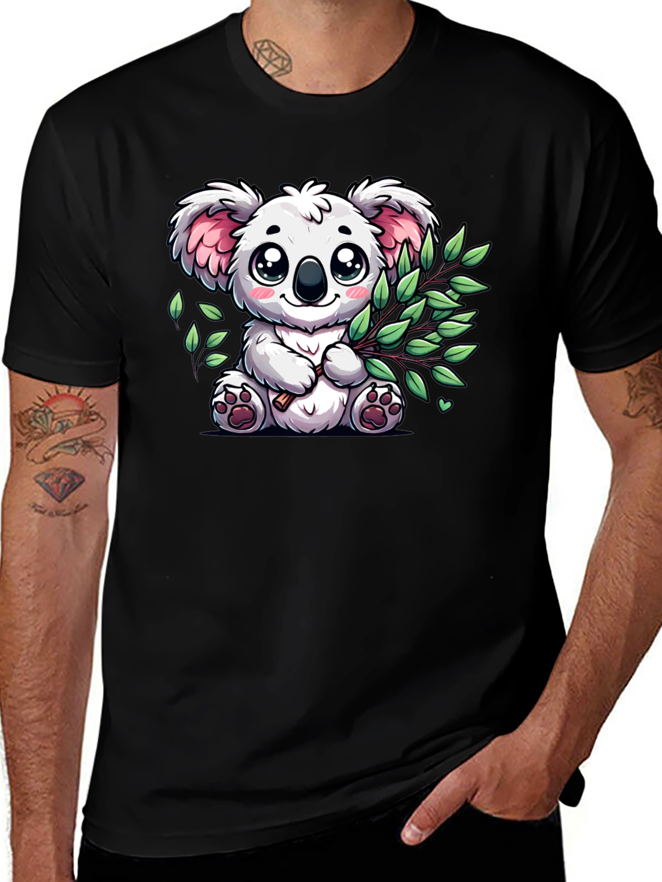 Variant 2 of Cute Koala Bear Graphic Tee - Black Cotton T-Shirt