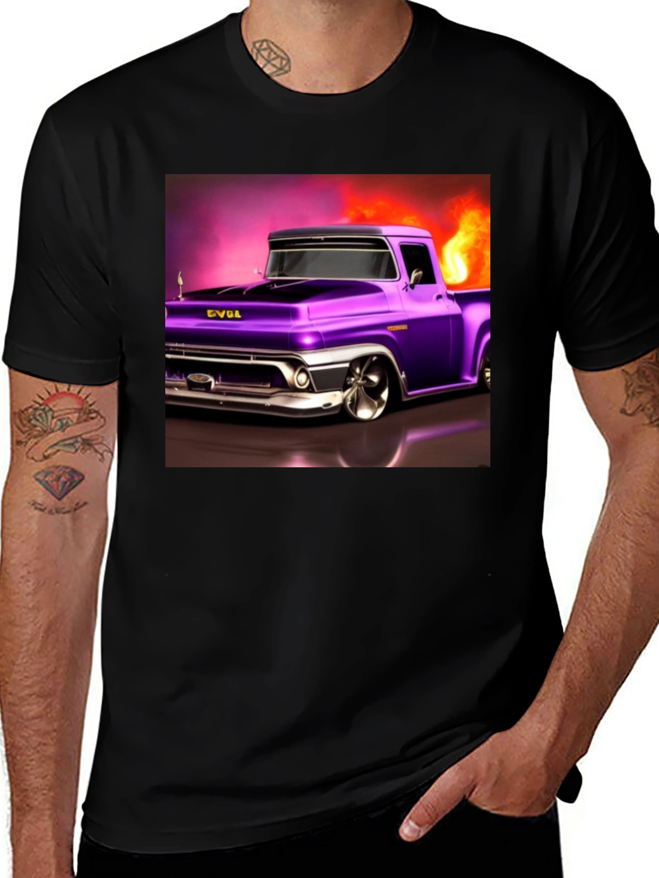 Purple Truck Graphic Tee - Classic Car Shirt