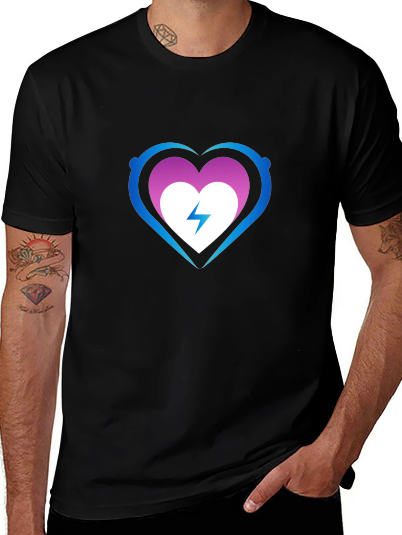 Variant 13 of Heart Electric Bolt Graphic Tee - Black