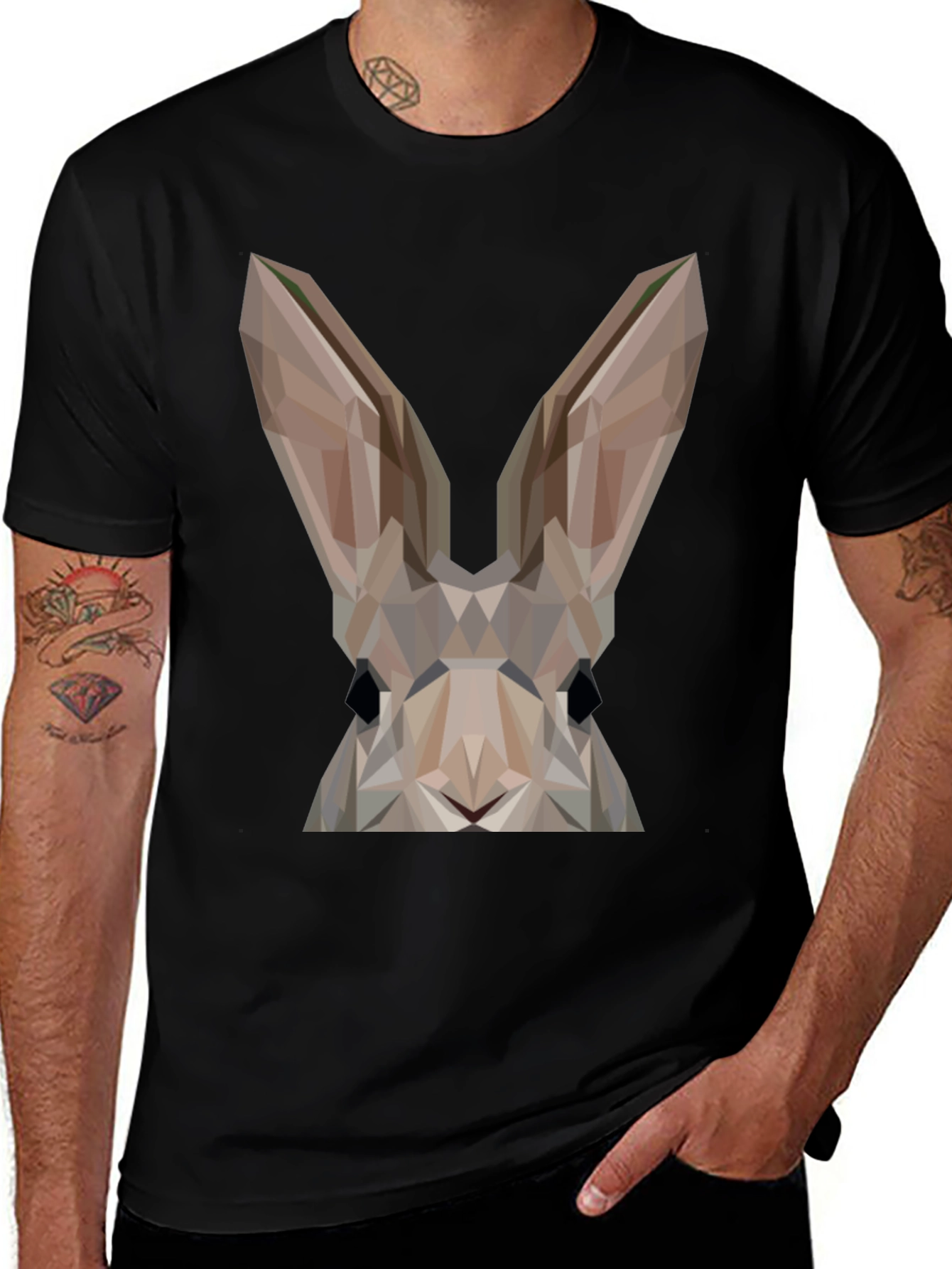 Variant 28 of Geometric Rabbit Graphic Tee - Black