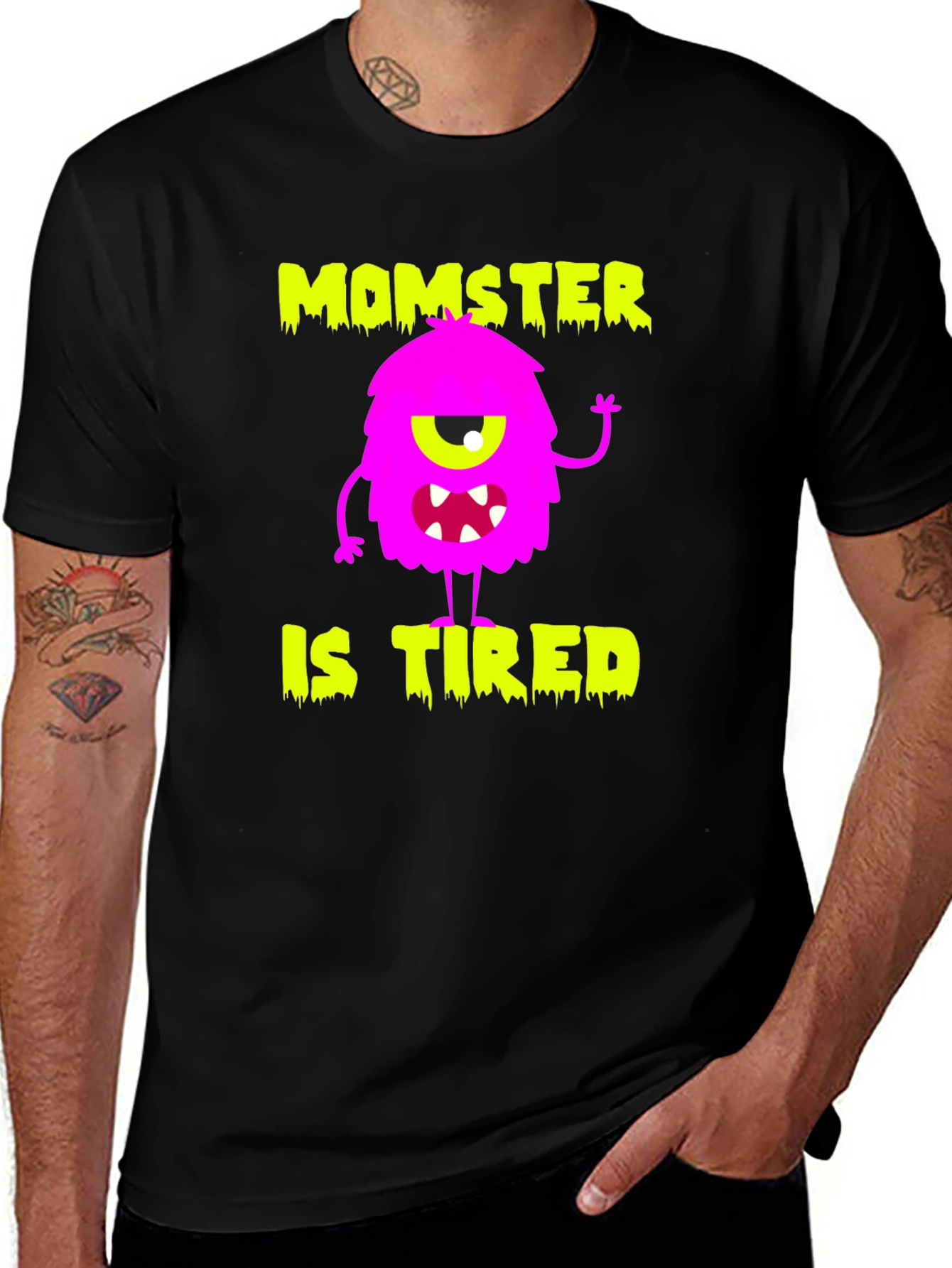 Variant 14 of Momster is Tired Graphic T-Shirt - Black