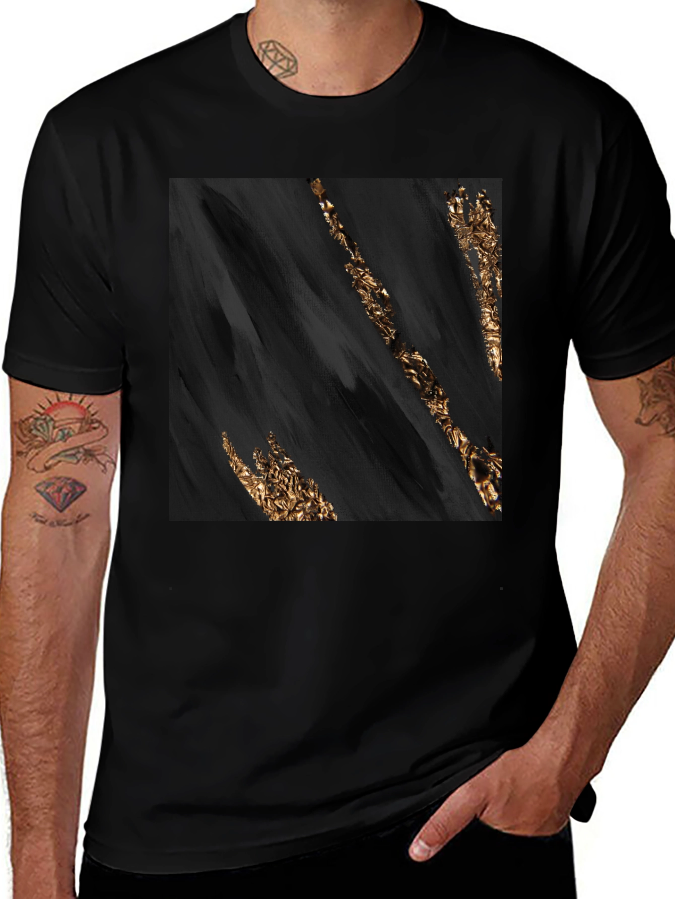 Variant 23 of Abstract Gold Streak Black T-Shirt