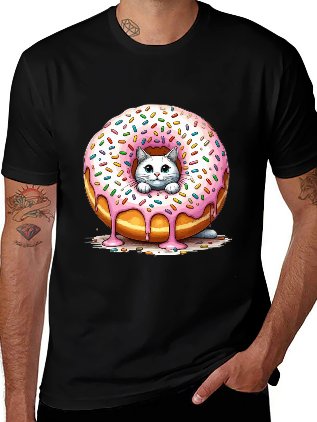 Variant 20 of Cute Cat Donut T-Shirt - Unisex Black Tee