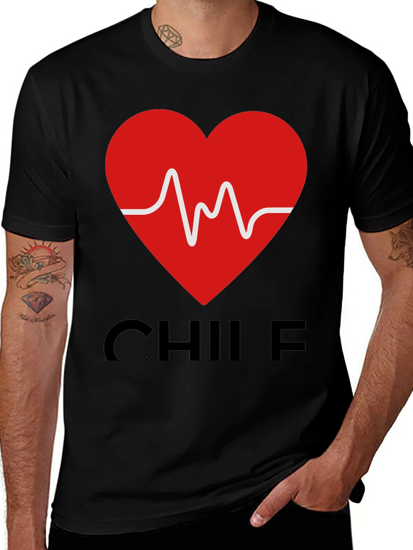 Heartbeat Chile T-Shirt - Black Crew Neck Tee