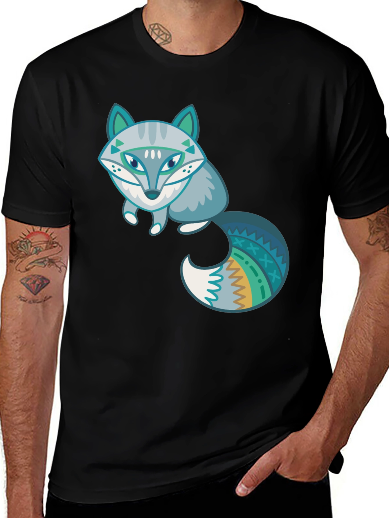 Variant 19 of Cute Arctic Fox Graphic Print Black T-Shirt