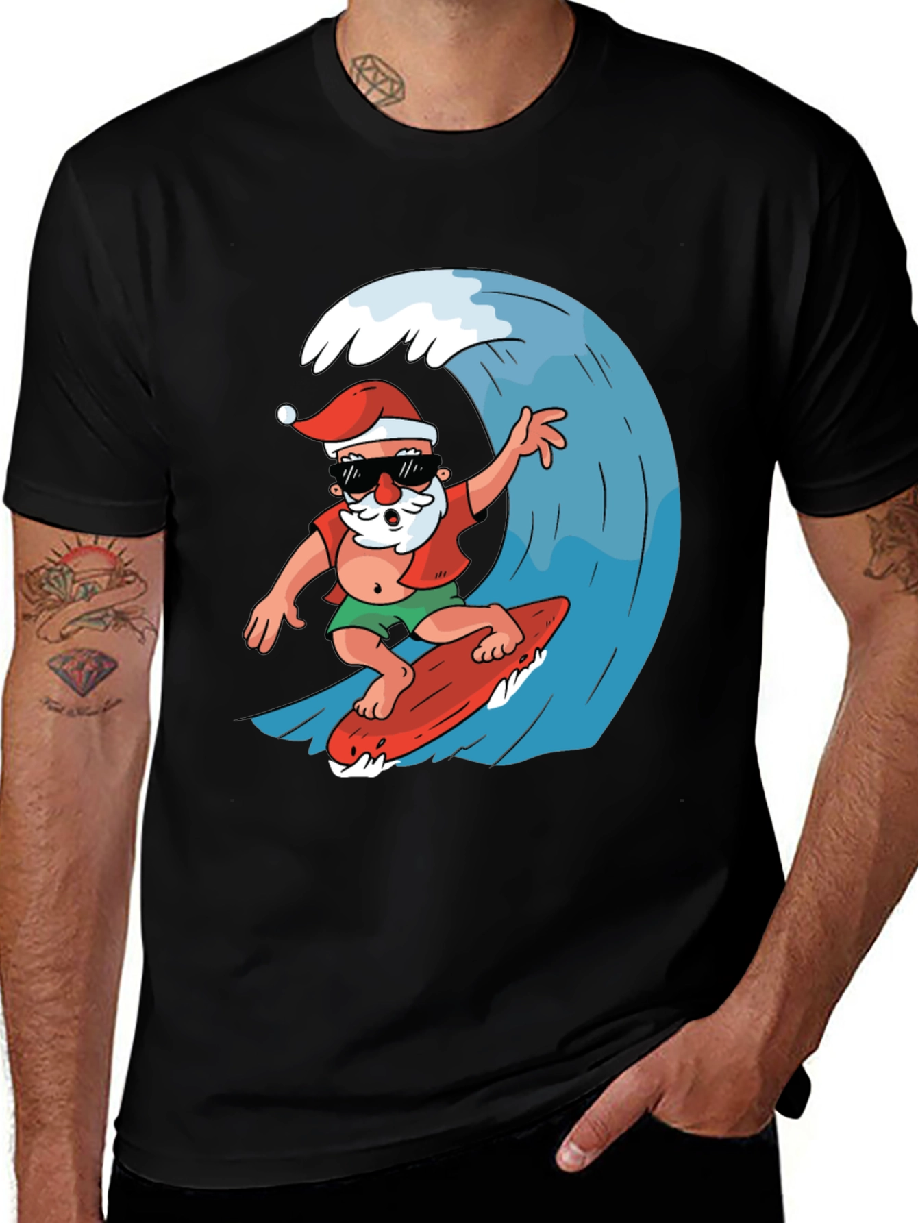 Variant 24 of Surfing Santa T-Shirt - Holiday Fun!