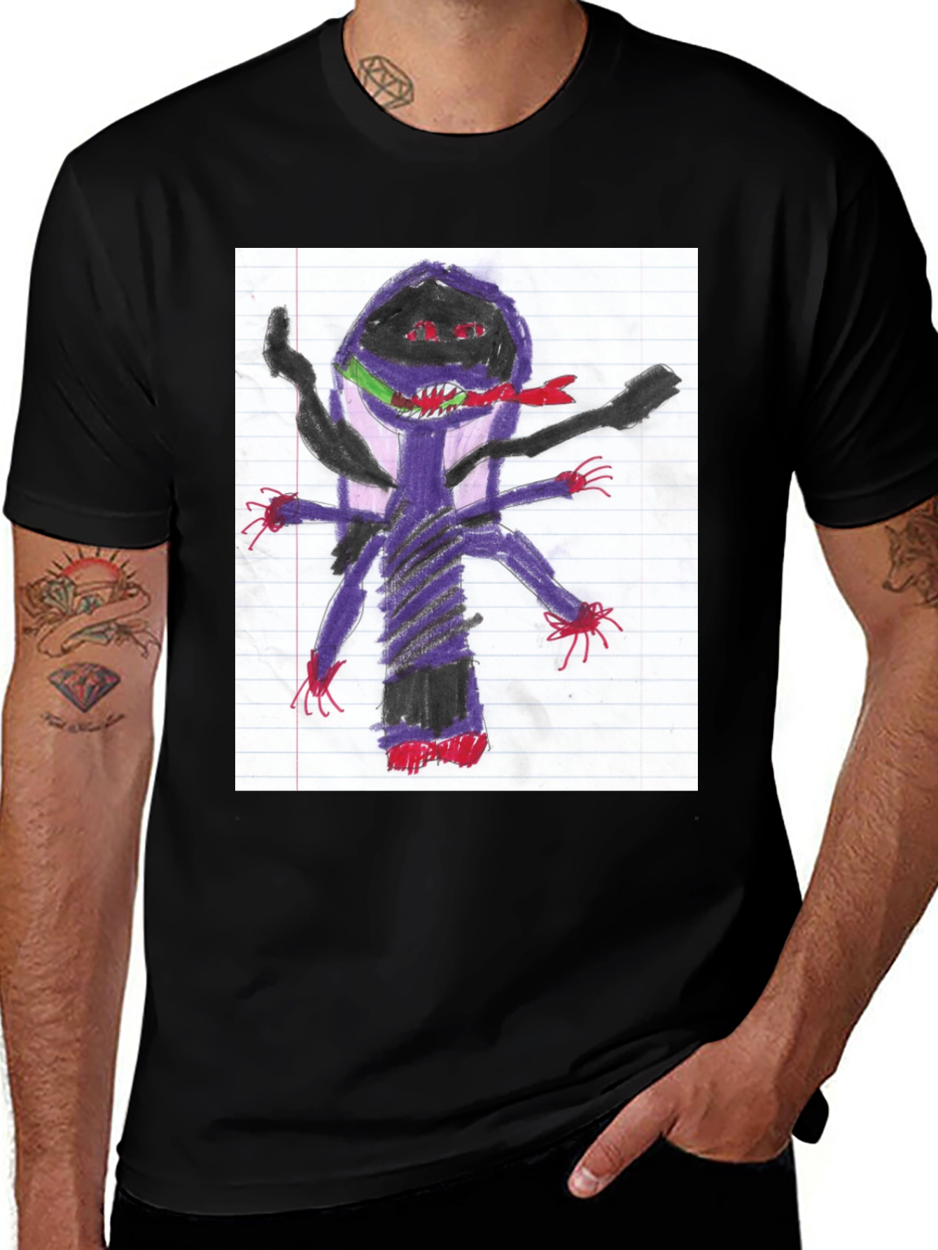 Variant 27 of Unique Black T-Shirt with Monster Art