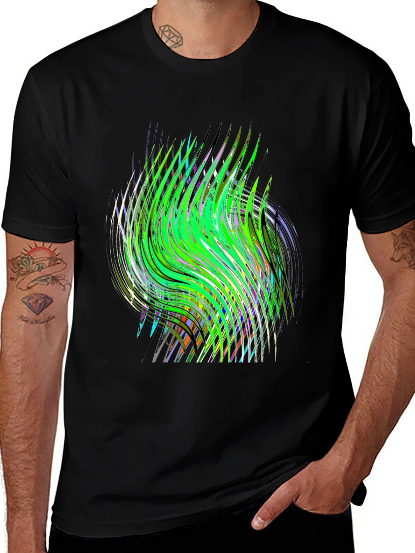 Variant 9 of Abstract Green Wave Graphic Print Tee