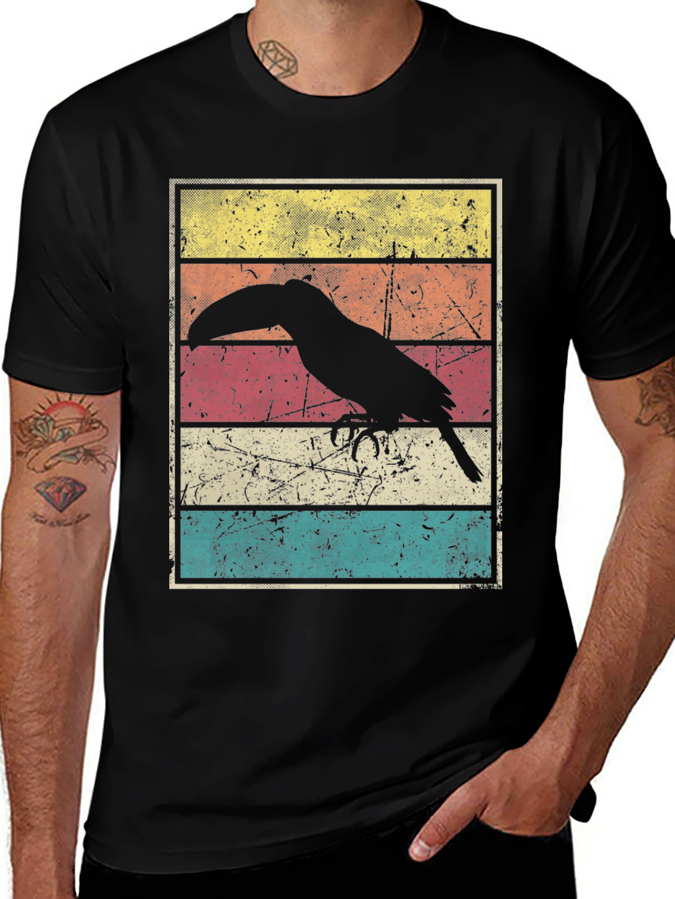 Variant 10 of Retro Toucan Graphic Tee - Black