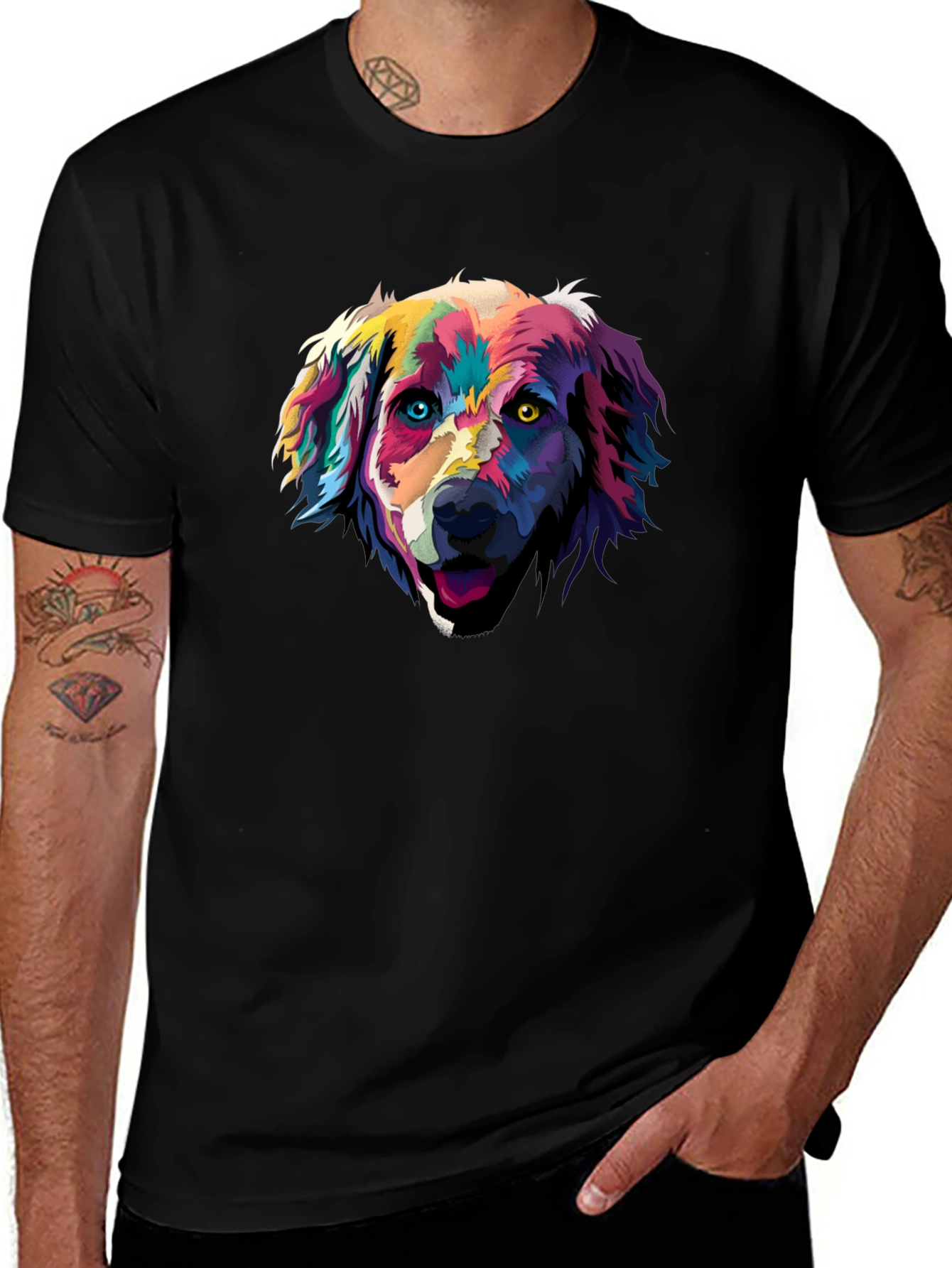 Variant 25 of Colorful Dog Portrait Black T-Shirt