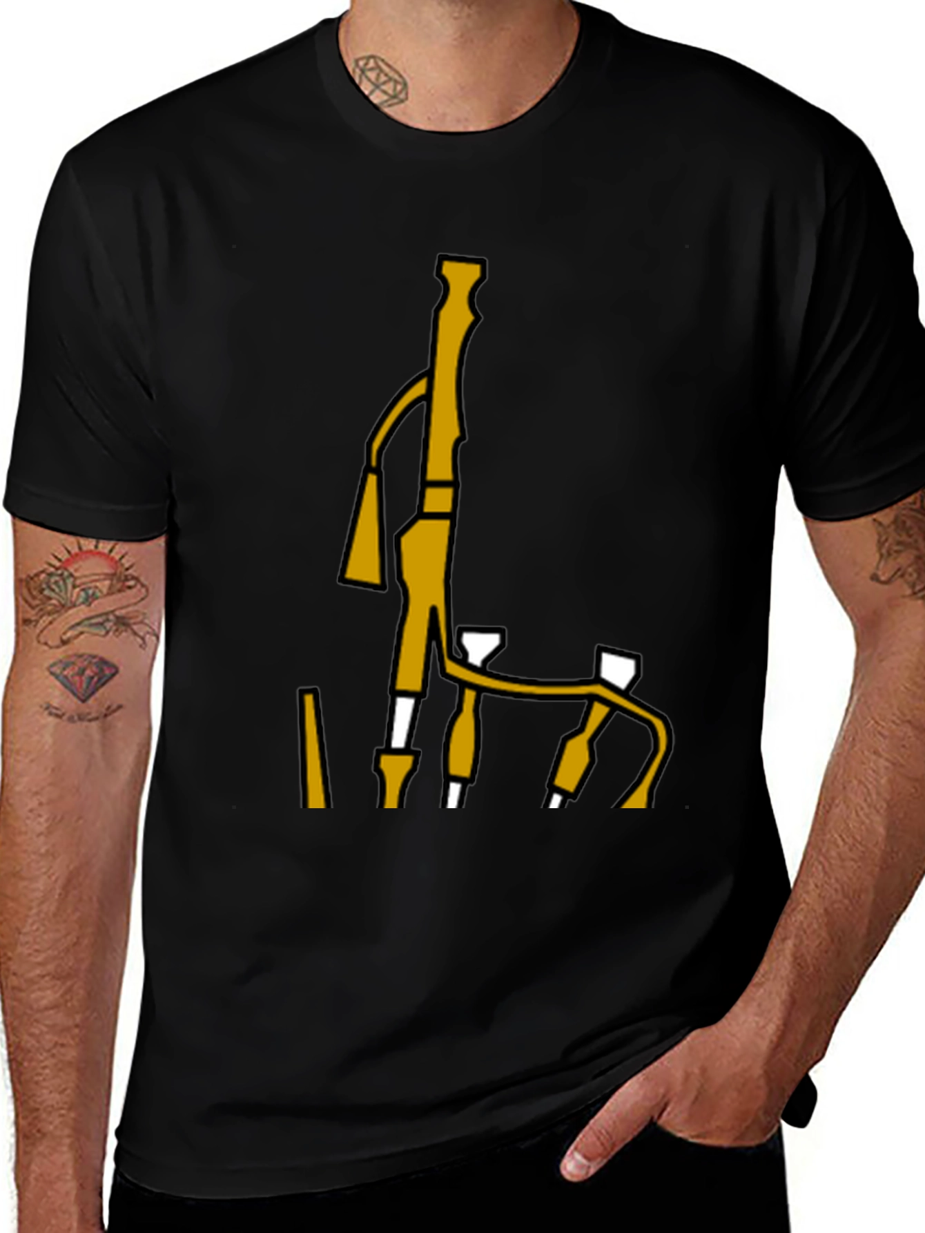 Variant 28 of Bagpipes Graphic Tee - Black Cotton T-Shirt