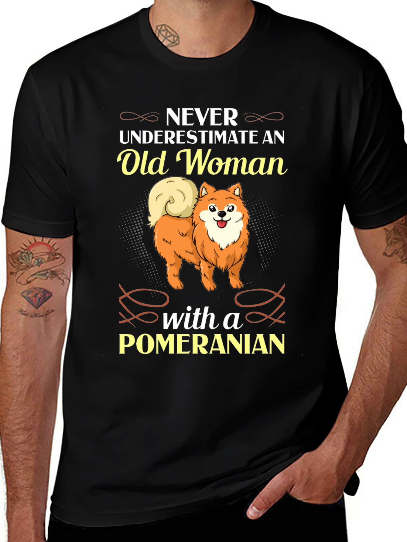 Never Underestimate Old Woman with Pomeranian Black T-Shirt