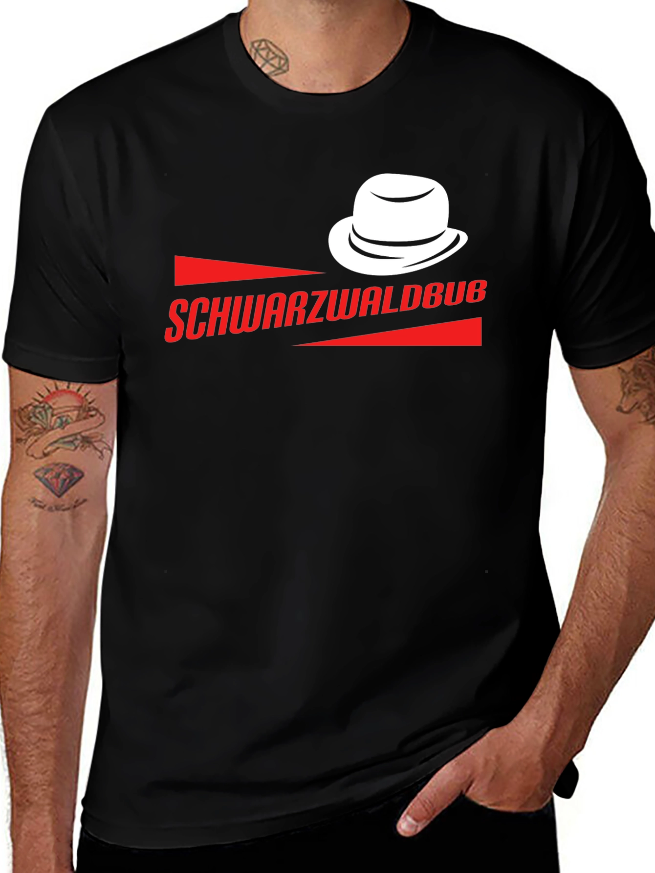 Variant 14 of Schwarzwaldbub Black T-Shirt with Hat Graphic