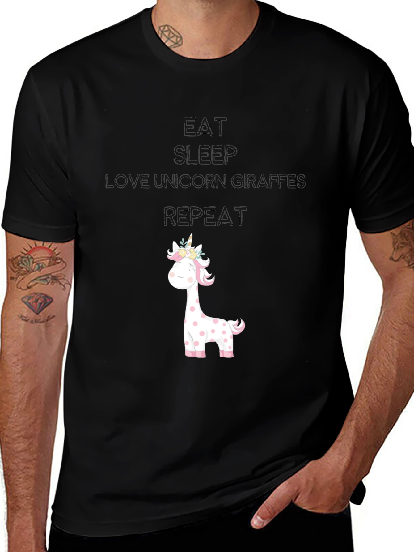 Variant 10 of Eat Sleep Unicorn Giraffes Repeat Black T-Shirt