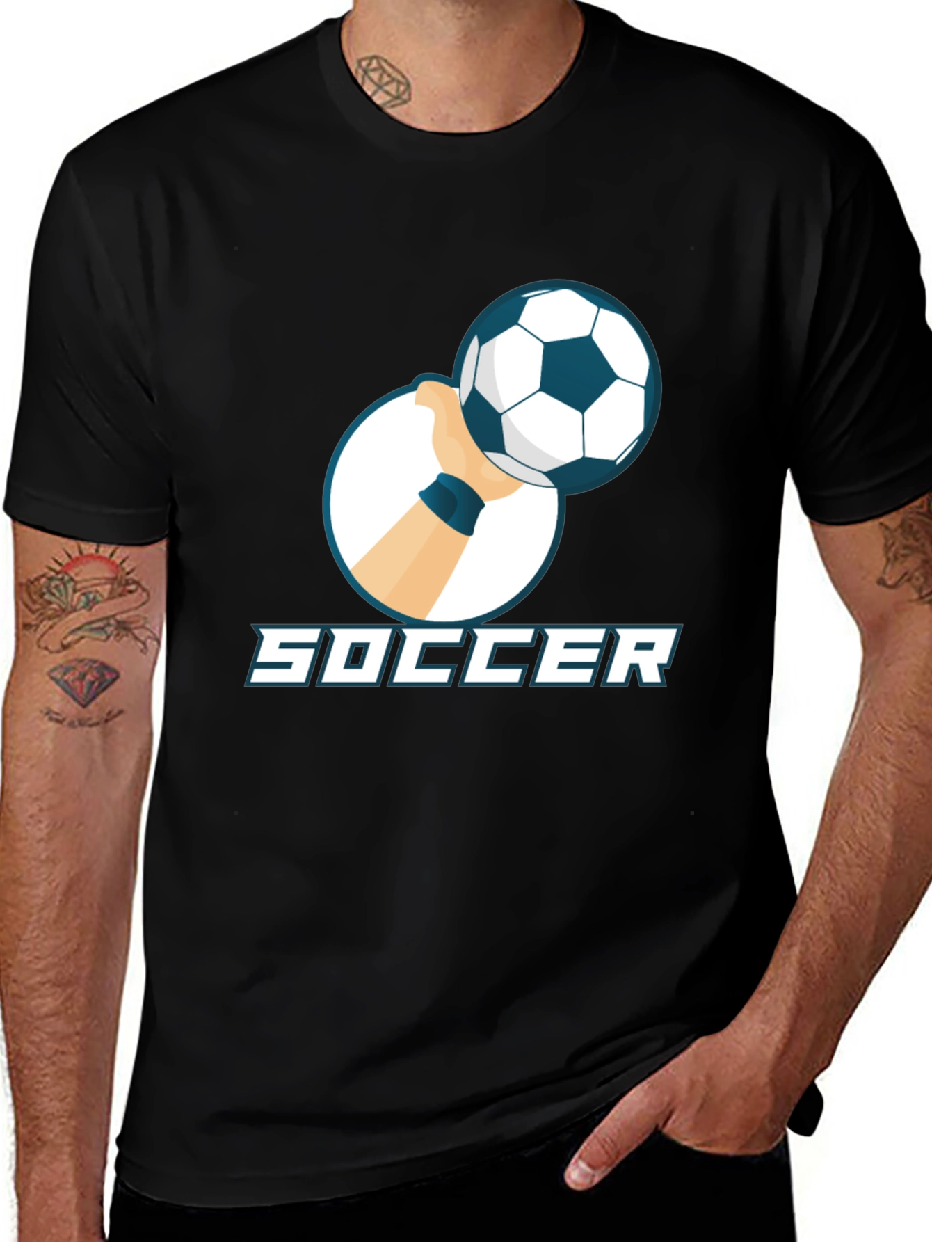 Variant 16 of Soccer Graphic Tee - Black Cotton Blend