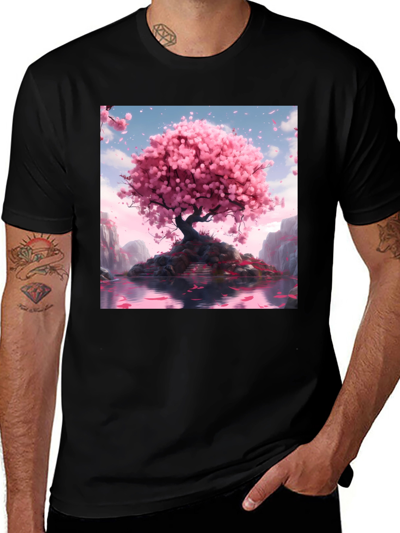 Variant 20 of Cherry Blossom Tree Black T-Shirt