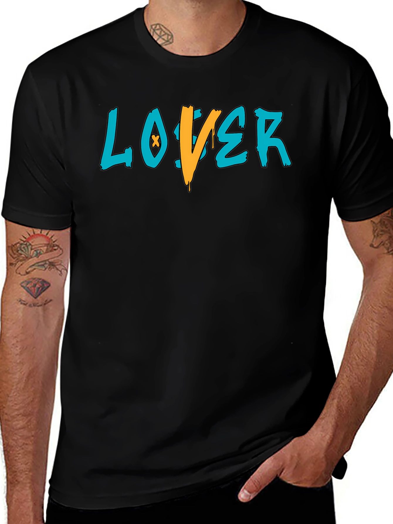 Variant 5 of Lover Graphic Print T-Shirt - Casual Black Tee