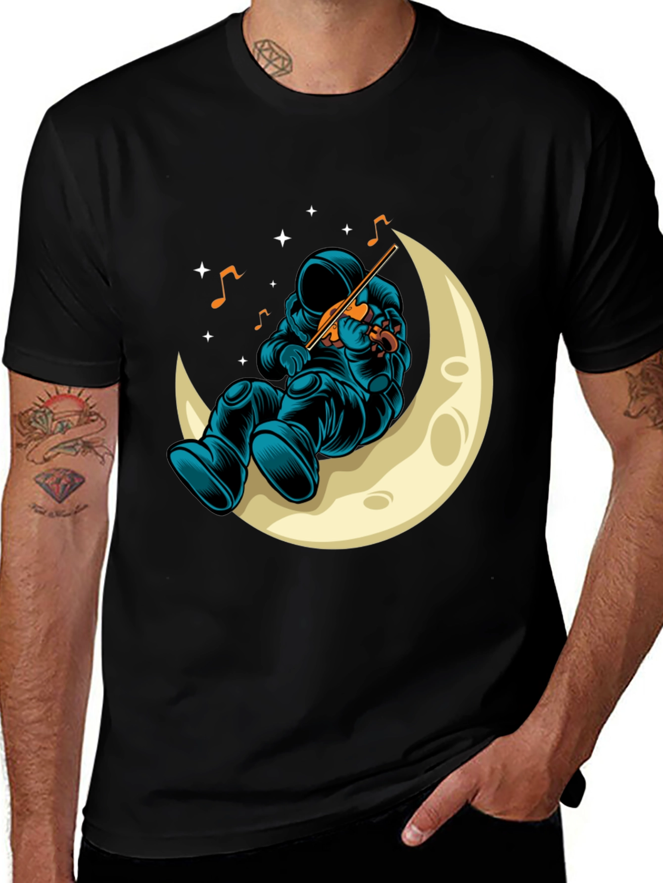 Variant 19 of Astronaut Moon Musician Black T-Shirt