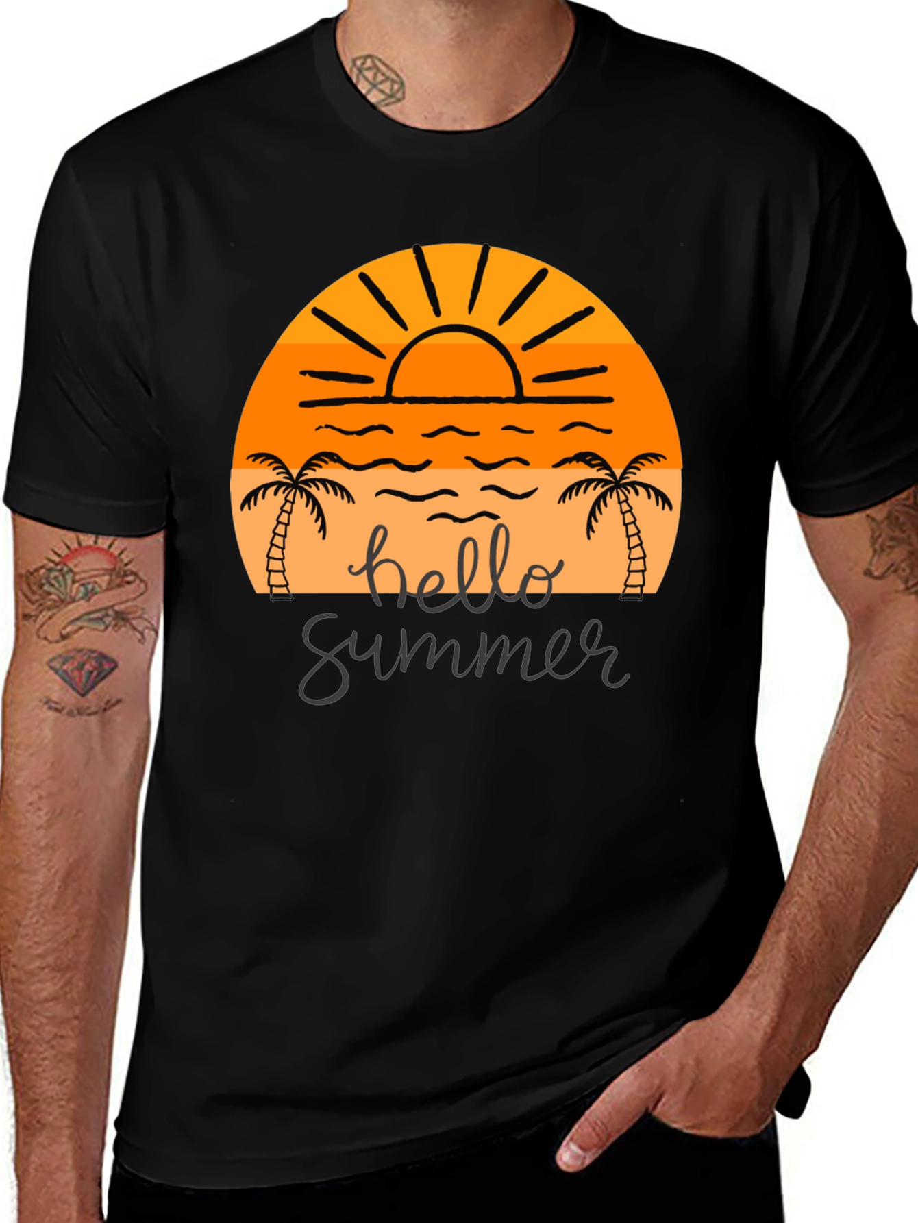 Variant 8 of Hello Summer Graphic Tee - Black Cotton T-Shirt