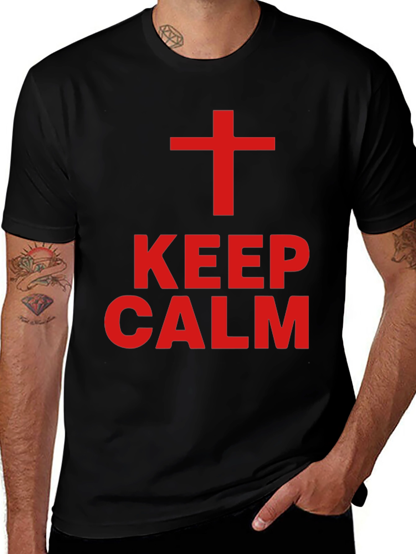 Keep Calm Christian Tee - Red Cross Design