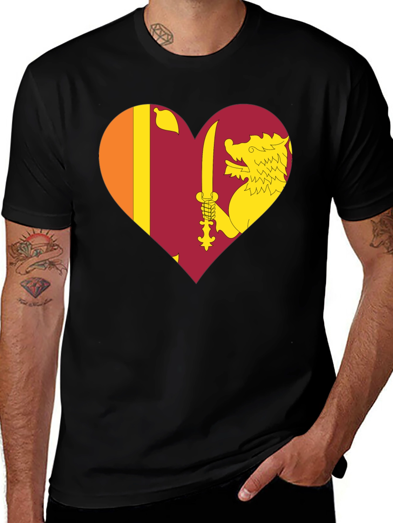 Variant 5 of Sri Lanka Flag Heart T-Shirt - Show Your Love!