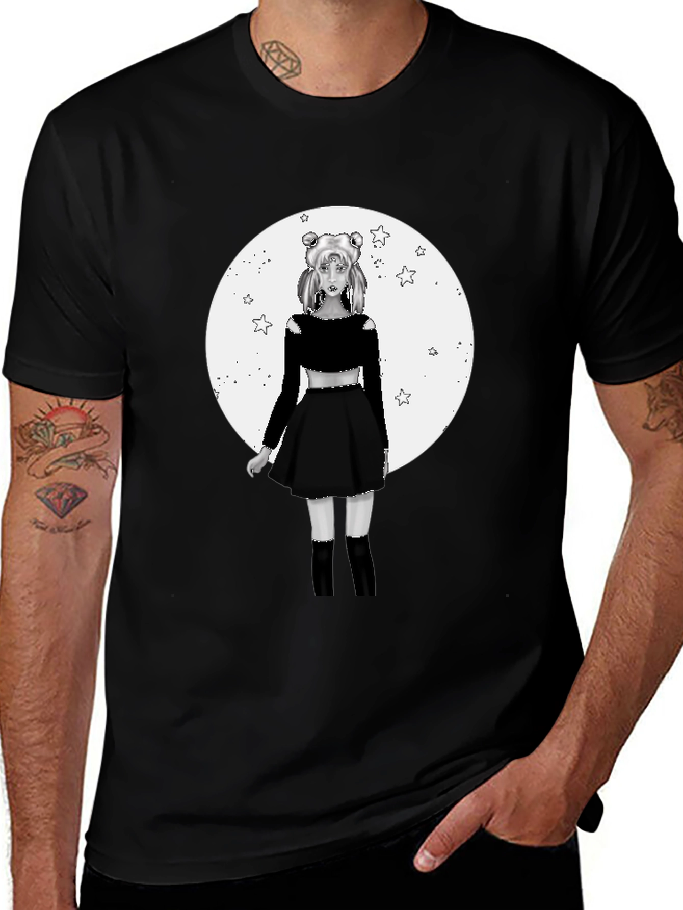 Variant 22 of Anime Girl Moon Graphic Black T-Shirt