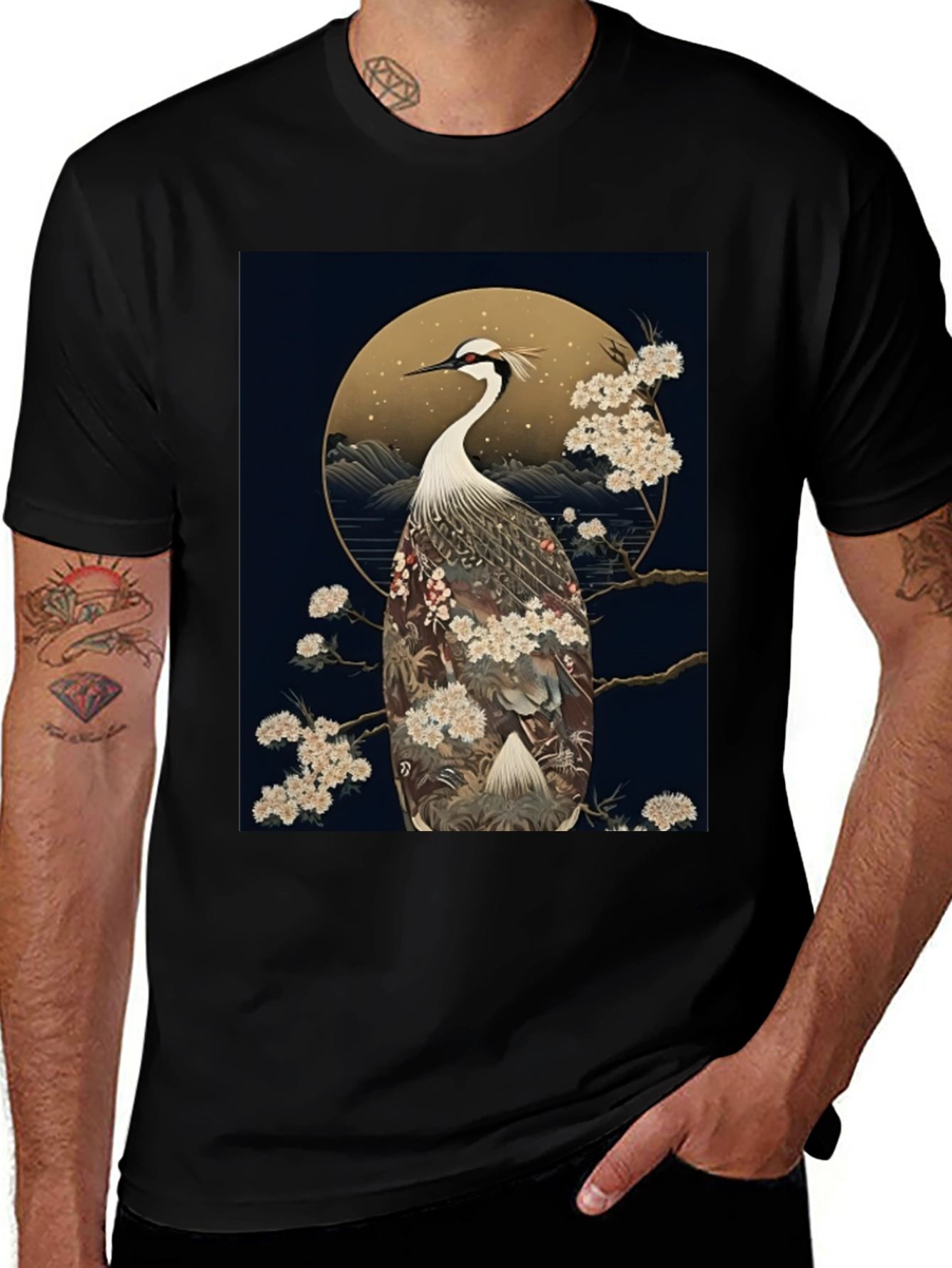 Variant 7 of Crane Print Black Tee