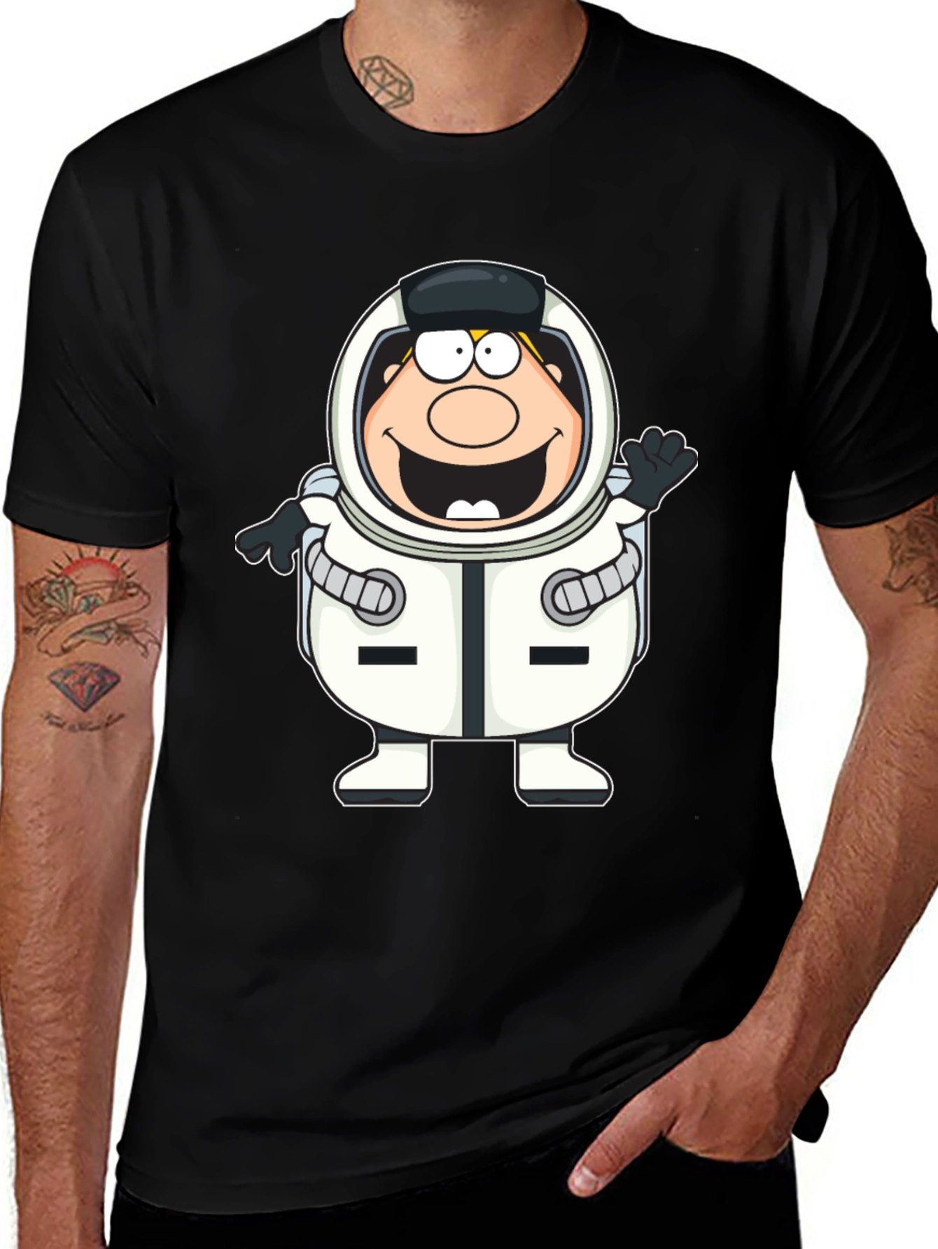 Black Cartoon Astronaut Black T-Shirt main image