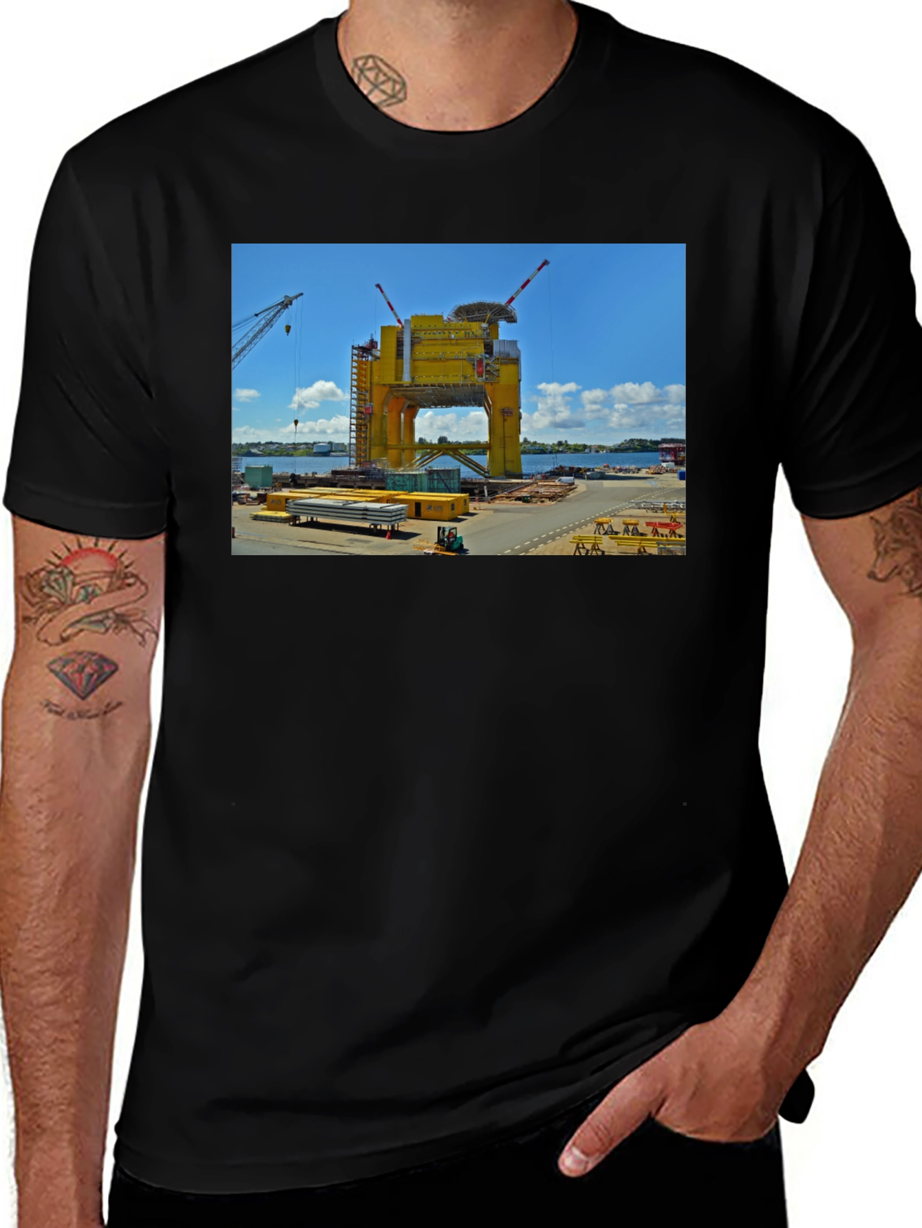 Variant 2 of Offshore Oil Rig Graphic Tee - Black Cotton T-Shirt
