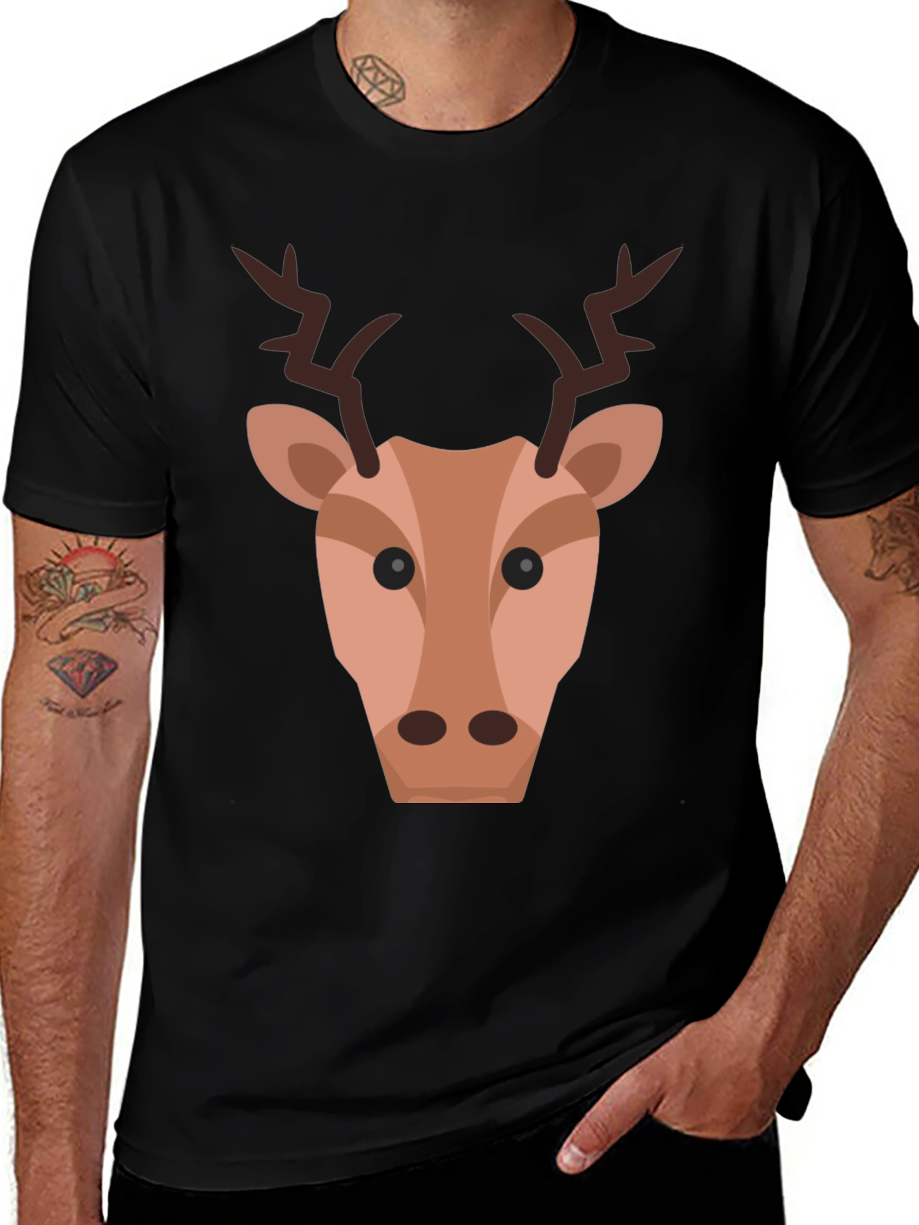 Variant 24 of Reindeer Graphic Tee - Black Holiday Shirt