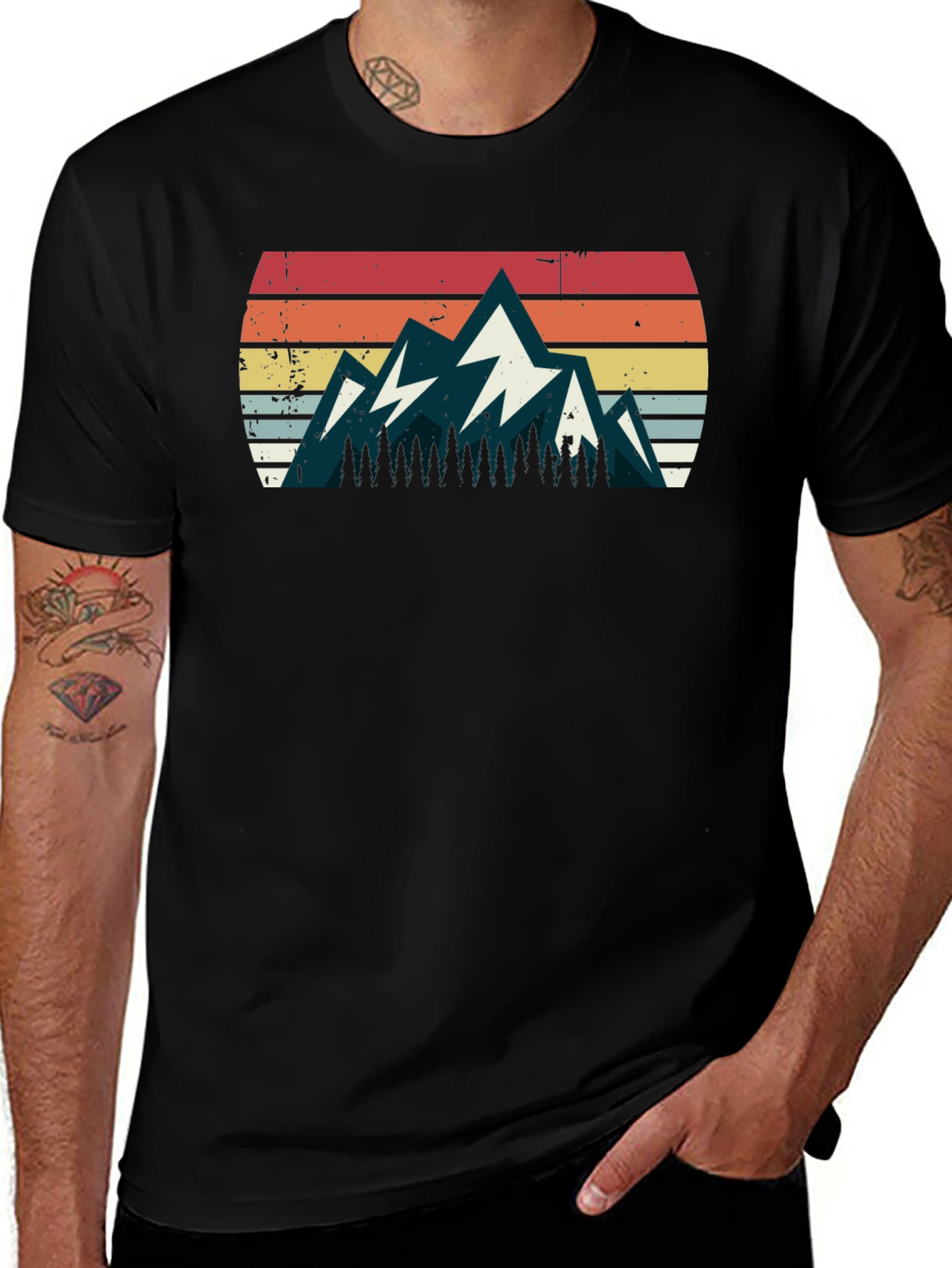 Variant 9 of Retro Mountain Graphic Tee - Vintage Style Black T-Shirt