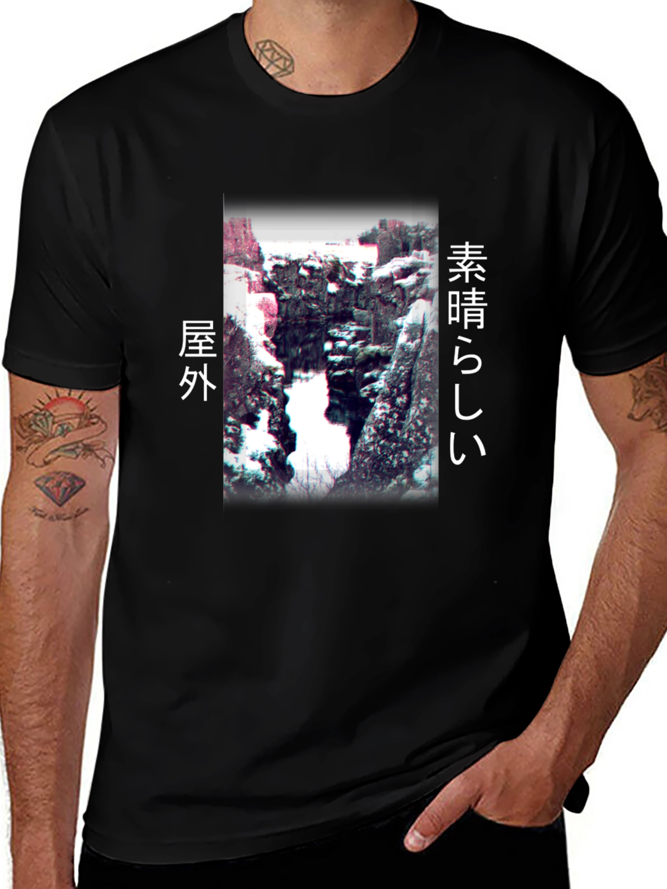Variant 10 of Men's Black T-Shirt with Snowy Canyon Graphic