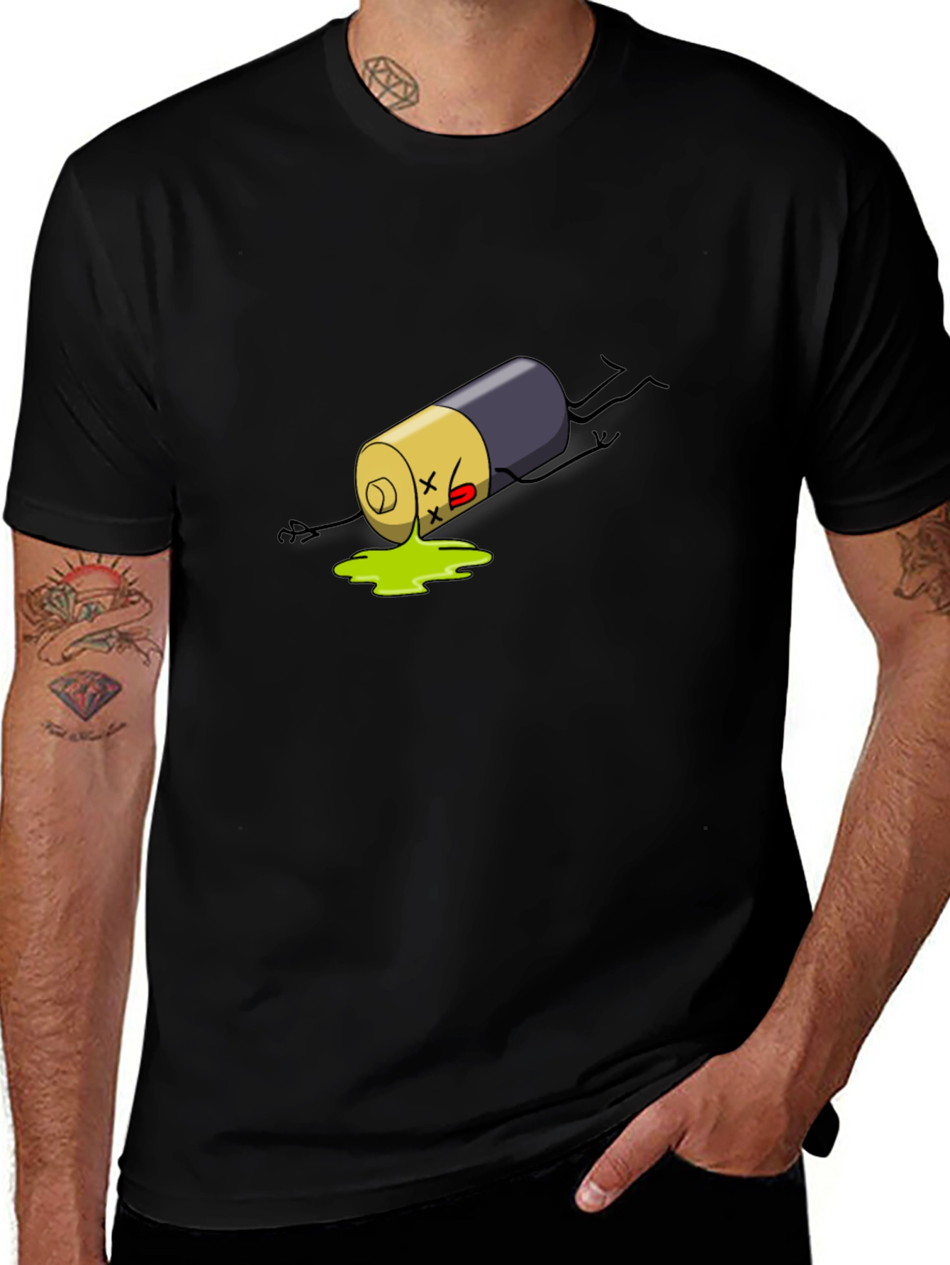 Variant 30 of Humorous Battery Graphic Tee - Black