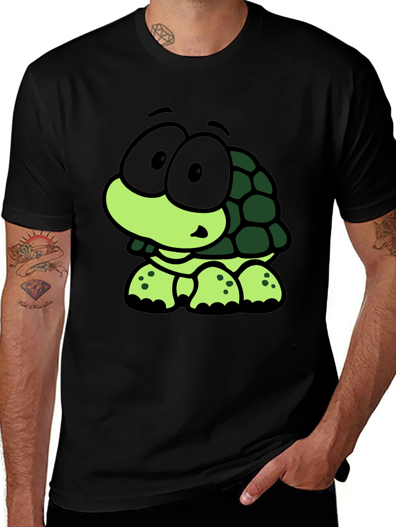 Variant 29 of Cute Cartoon Turtle Graphic Black T-Shirt