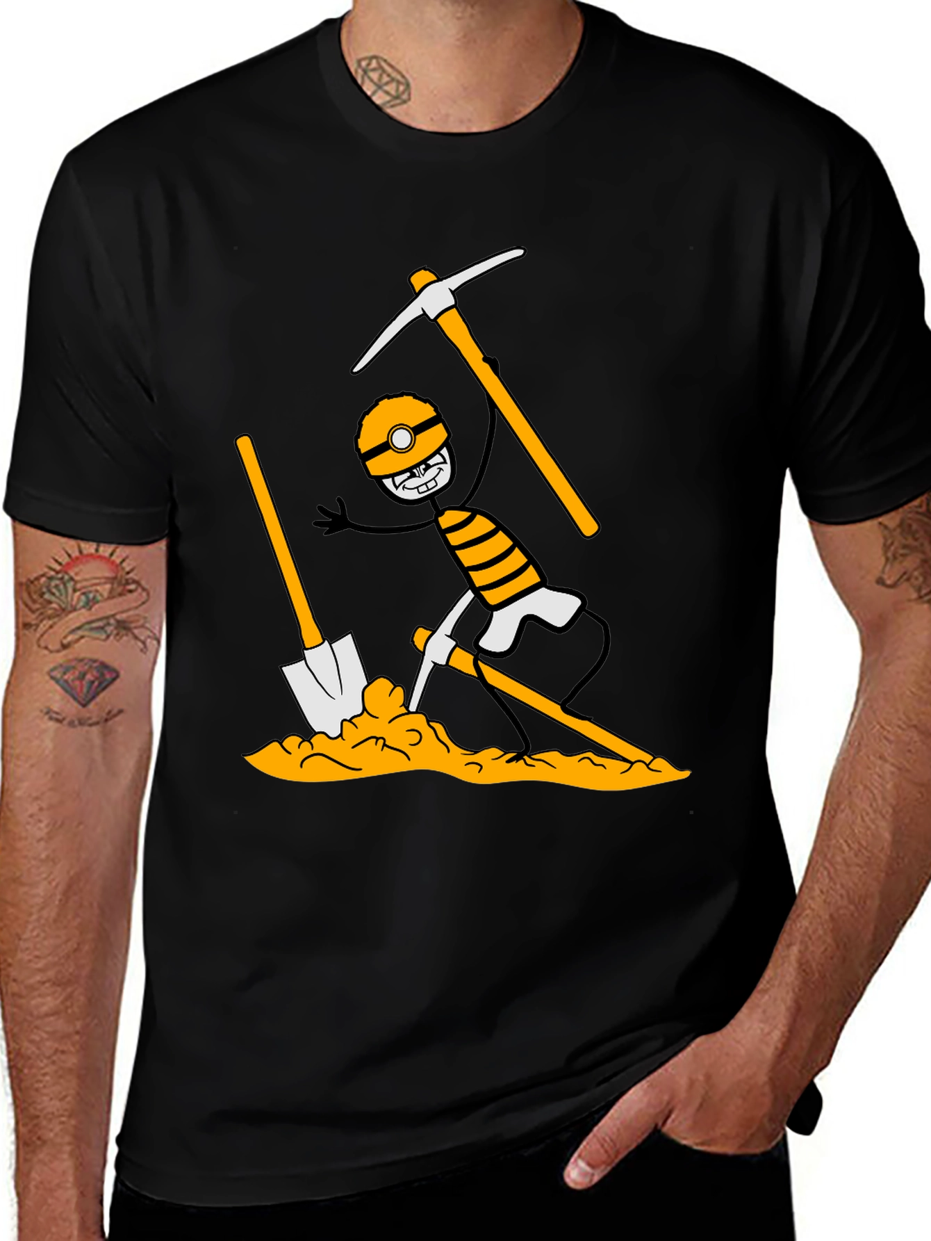 Variant 5 of Miner Cartoon Graphic Print Tee - Black