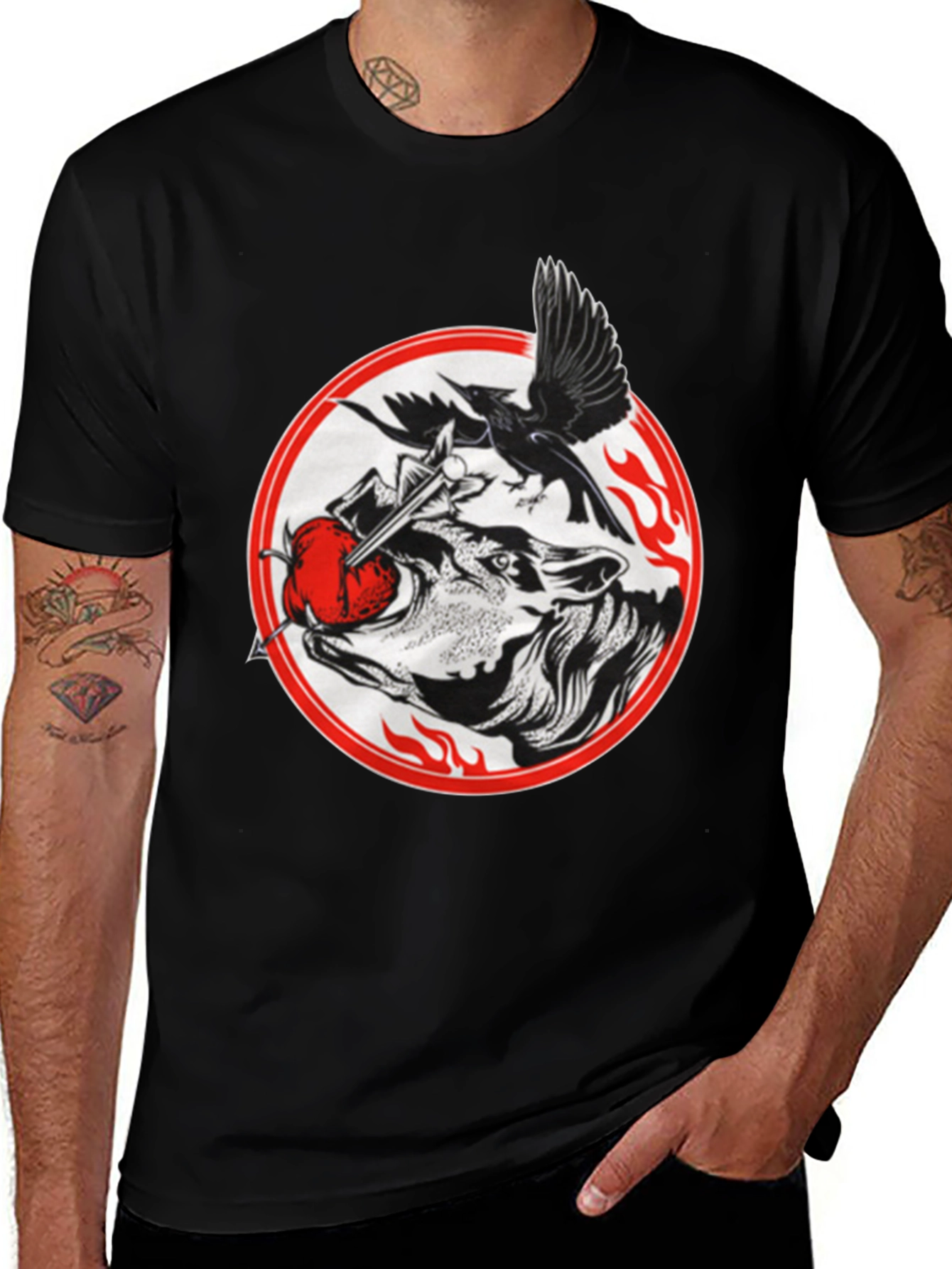 Variant 7 of Raven Wolf Heart Sword T-Shirt